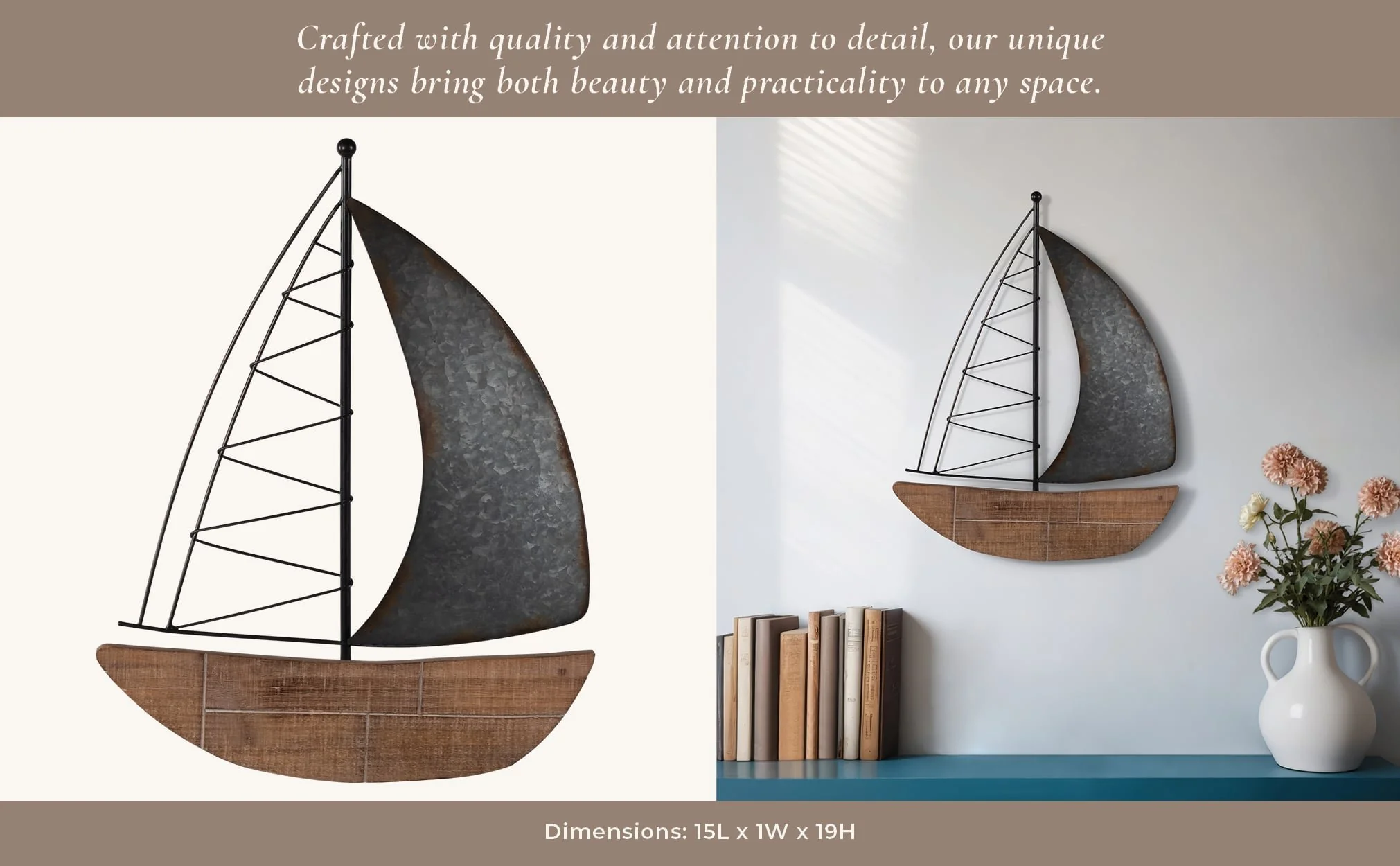 Metal, 19"h Boat Wall Deco, Brown - Image 11