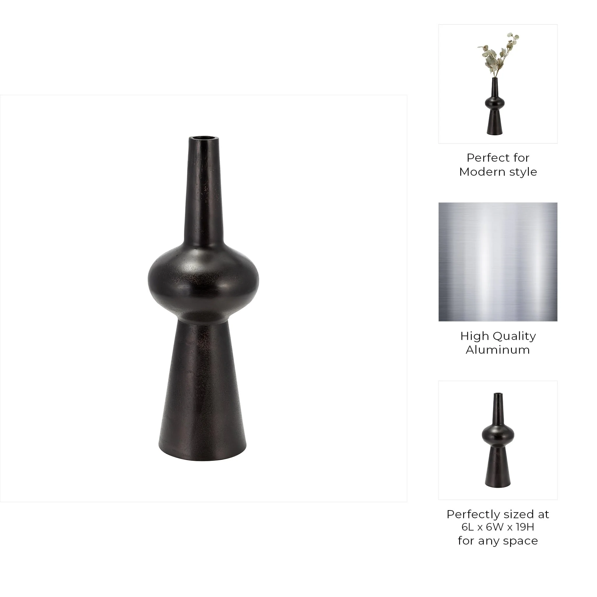 Metal, 19"h Vintage Vase, Bronze - Image 8