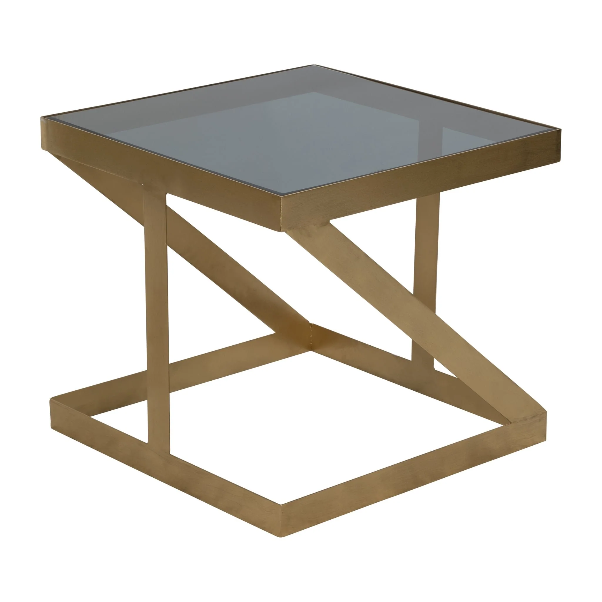 Metal, 20" Contemporary Side Table, Gold/black Gla - Image 3