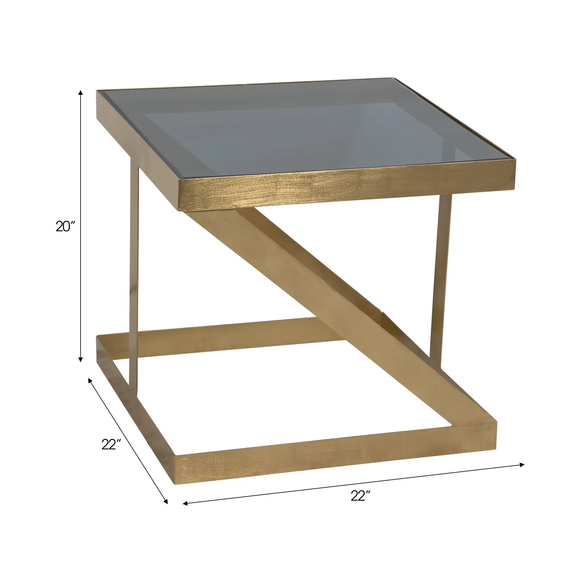 Metal, 20" Contemporary Side Table, Gold/black Gla - Image 7