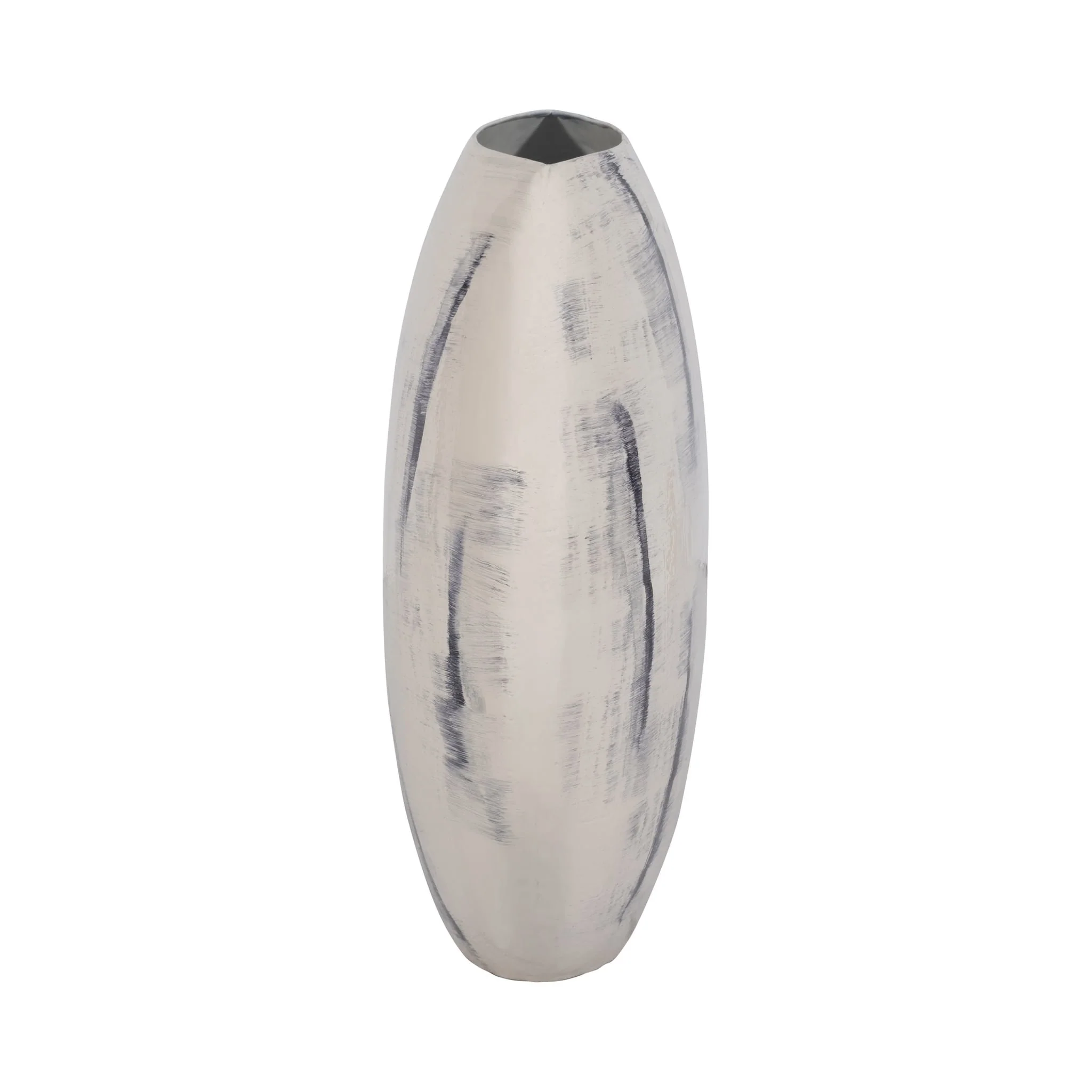 Metal, 20" Enameled Round Vase, Distressed White - Image 3
