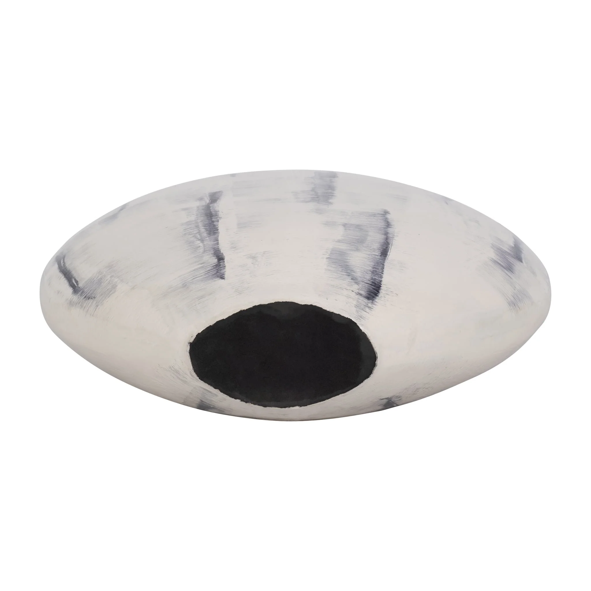 Metal, 20" Enameled Round Vase, Distressed White - Image 7