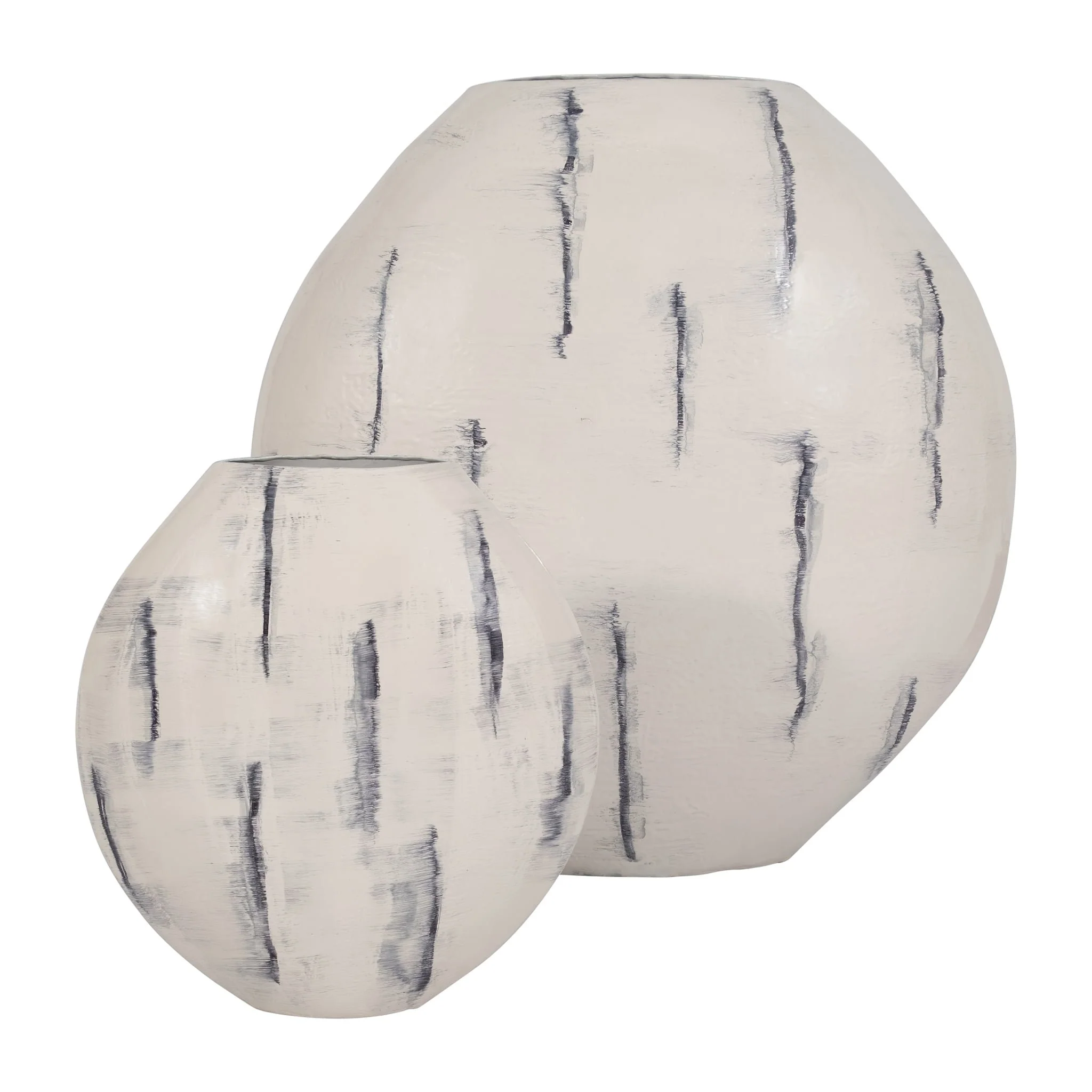 Metal, 20" Enameled Round Vase, Distressed White - Image 8