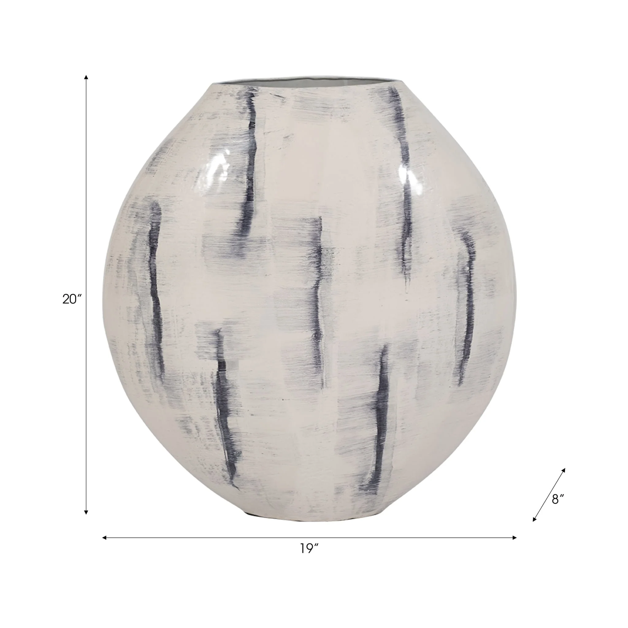 Metal, 20" Enameled Round Vase, Distressed White - Image 9