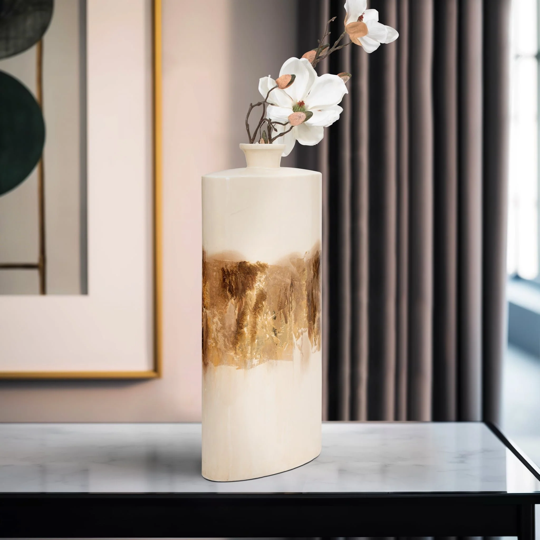 Metal, 20" Flask Vase, Pearl/gold - Image 12