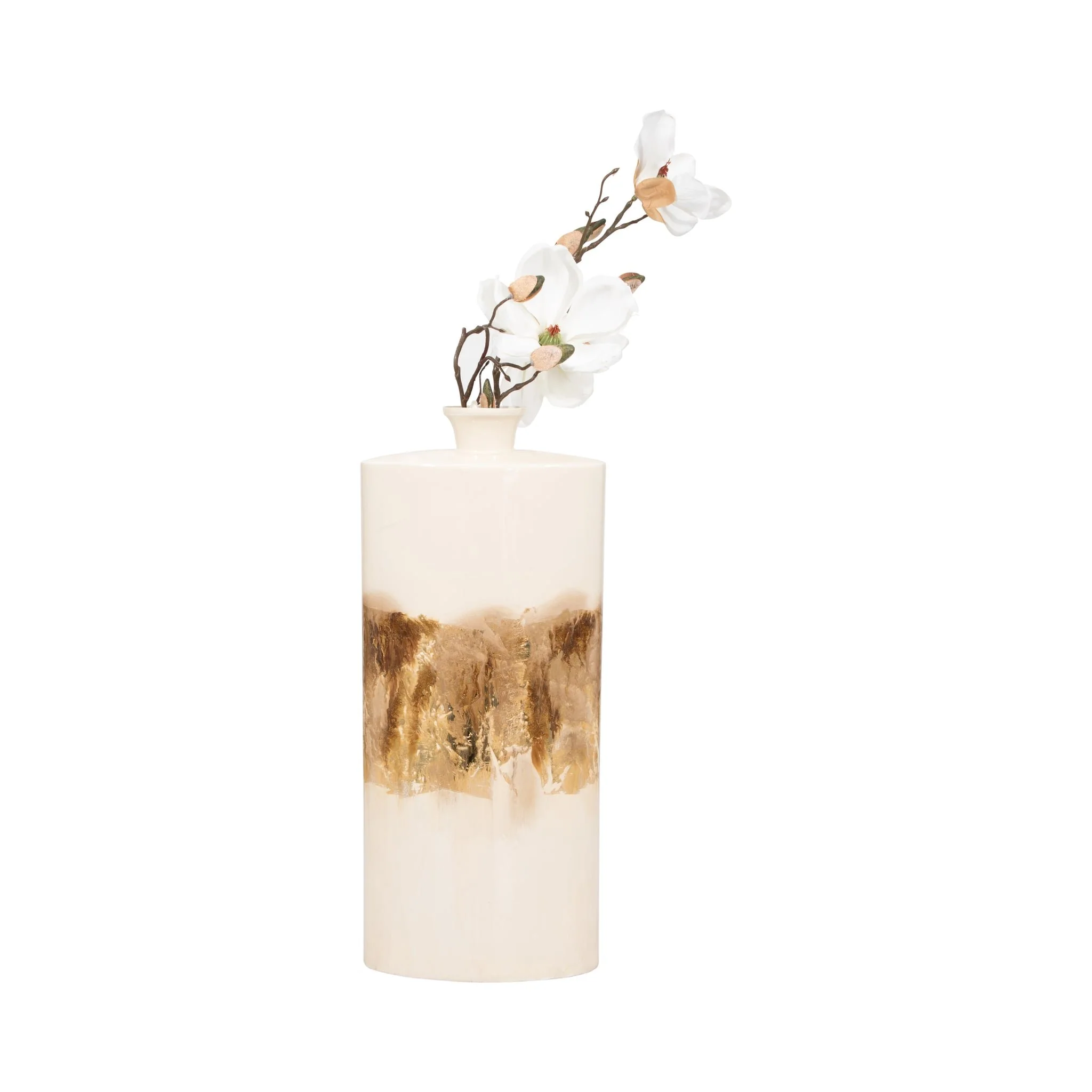 Metal, 20" Flask Vase, Pearl/gold - Image 2