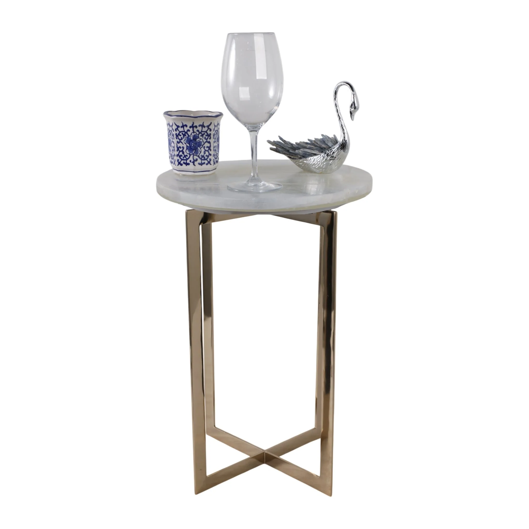 Metal, 20" Selenite Top Accent Table, Ivory/gold - Image 2