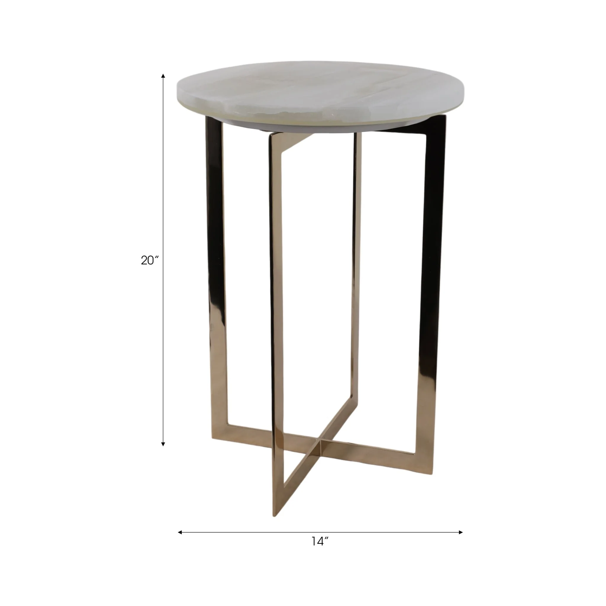 Metal, 20" Selenite Top Accent Table, Ivory/gold - Image 8
