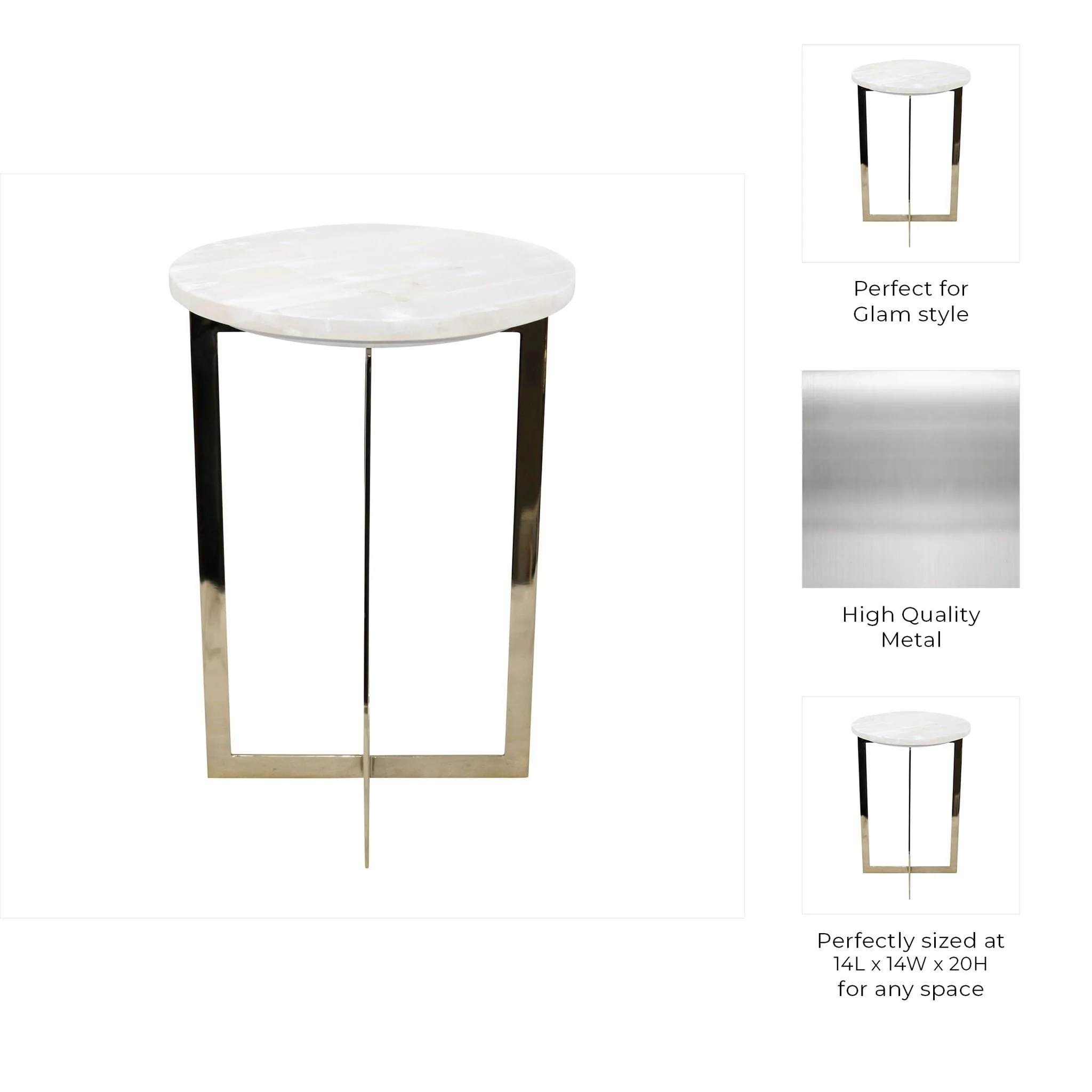 Metal, 20" Selenite Top Accent Table, Ivory/gold - Image 9
