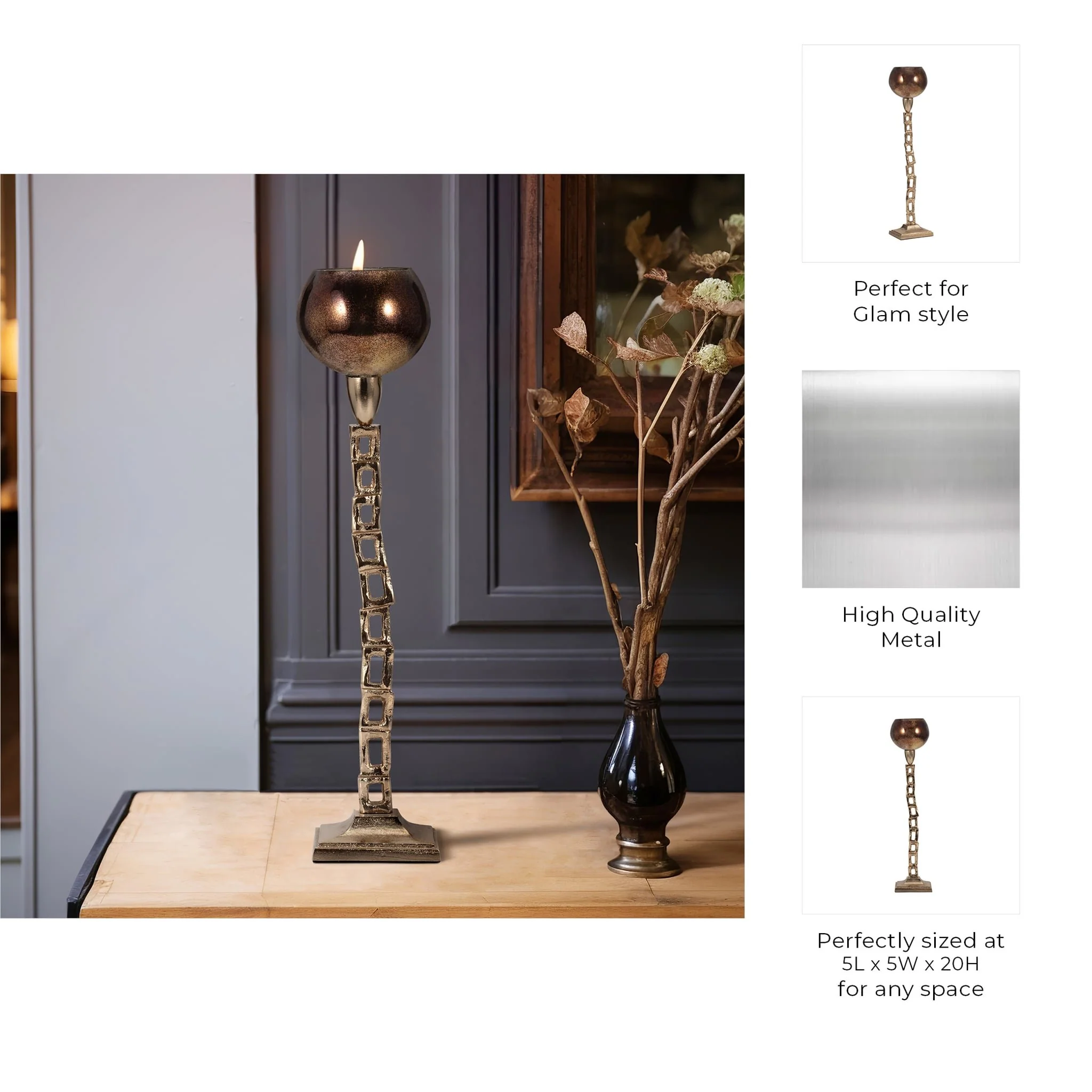 Metal, 20" Tealight Holder W/ Base, Gold - Image 9