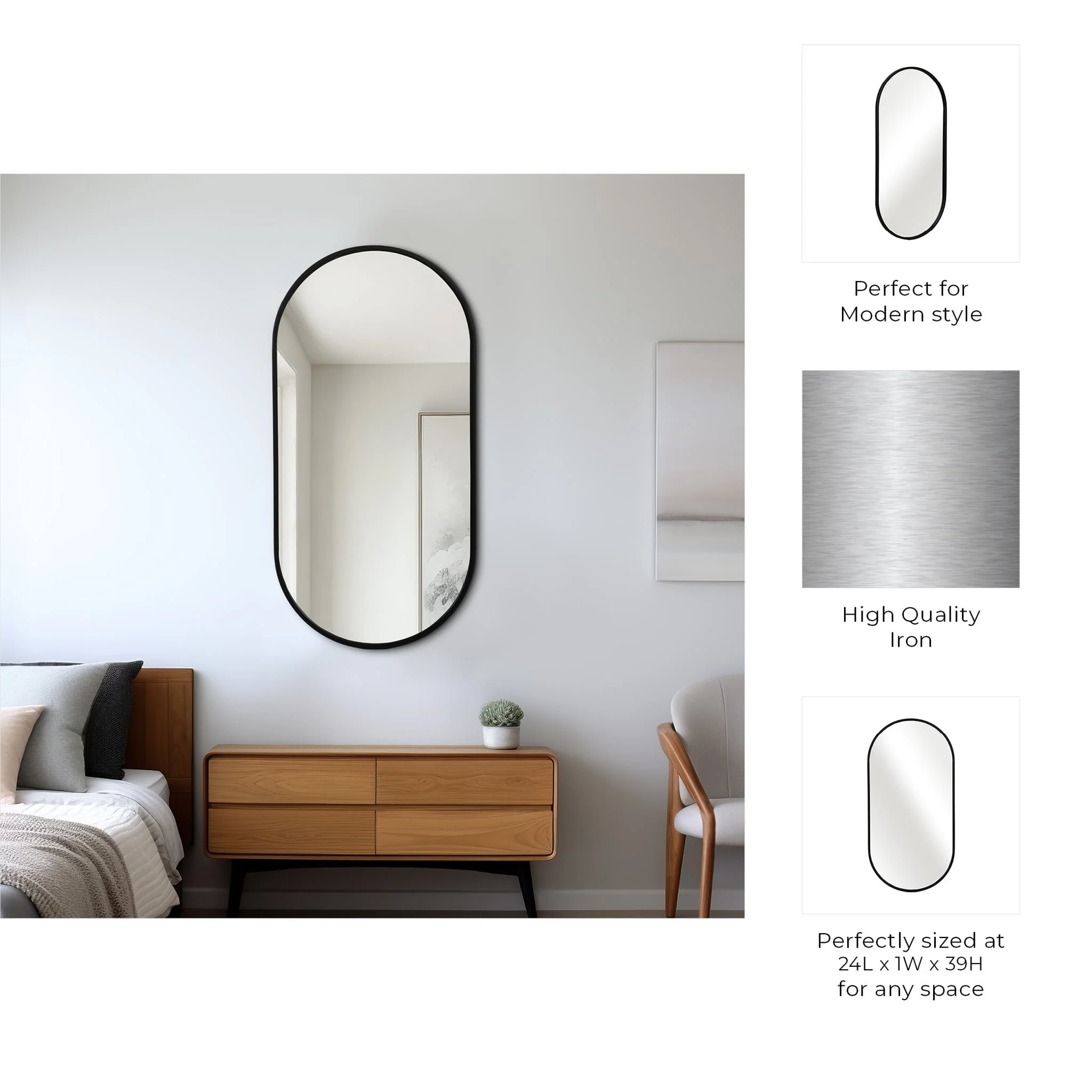 Metal, 20x40 Capsule Mirror, Black - Image 7