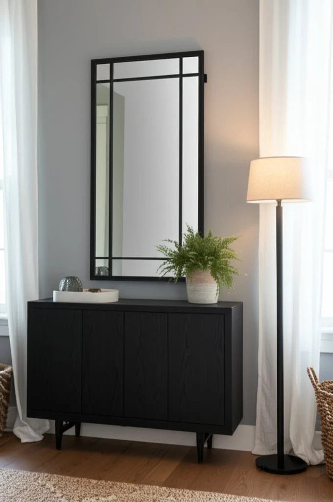 Metal, 20x43 Windowpane Mirror, Black - Image 9