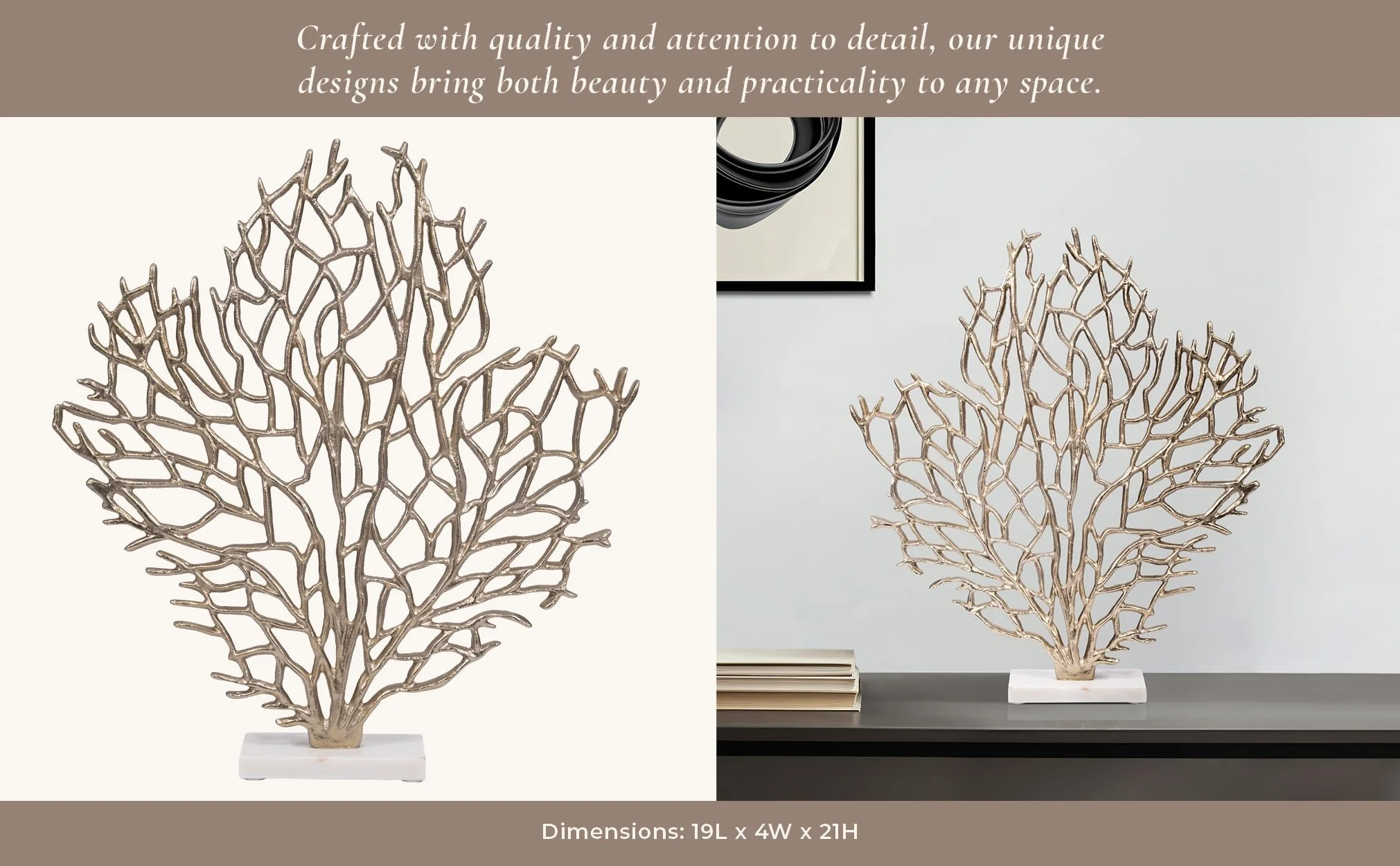 Metal, 21" Coral On Marble Base, Champagne - Image 10