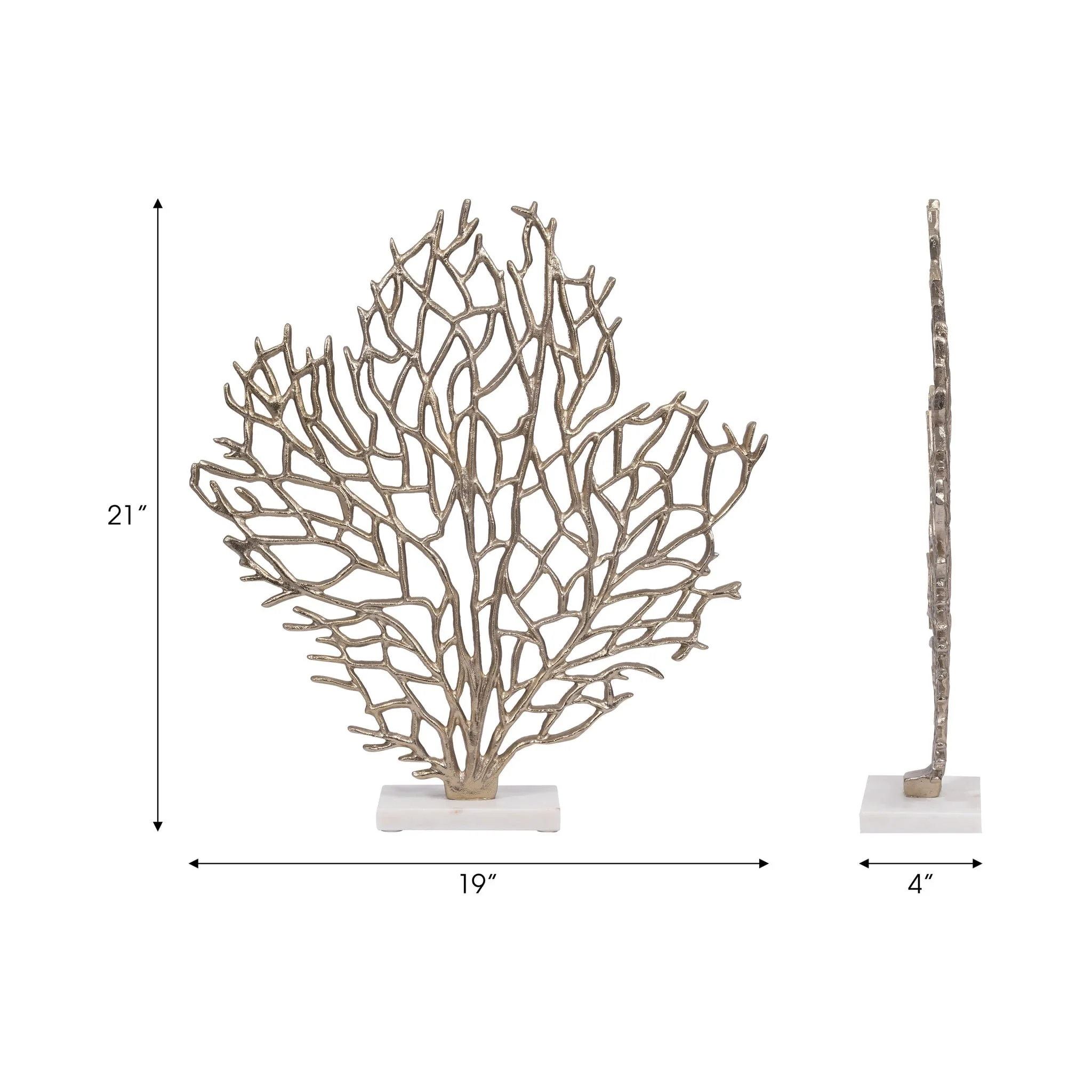Metal, 21" Coral On Marble Base, Champagne - Image 8