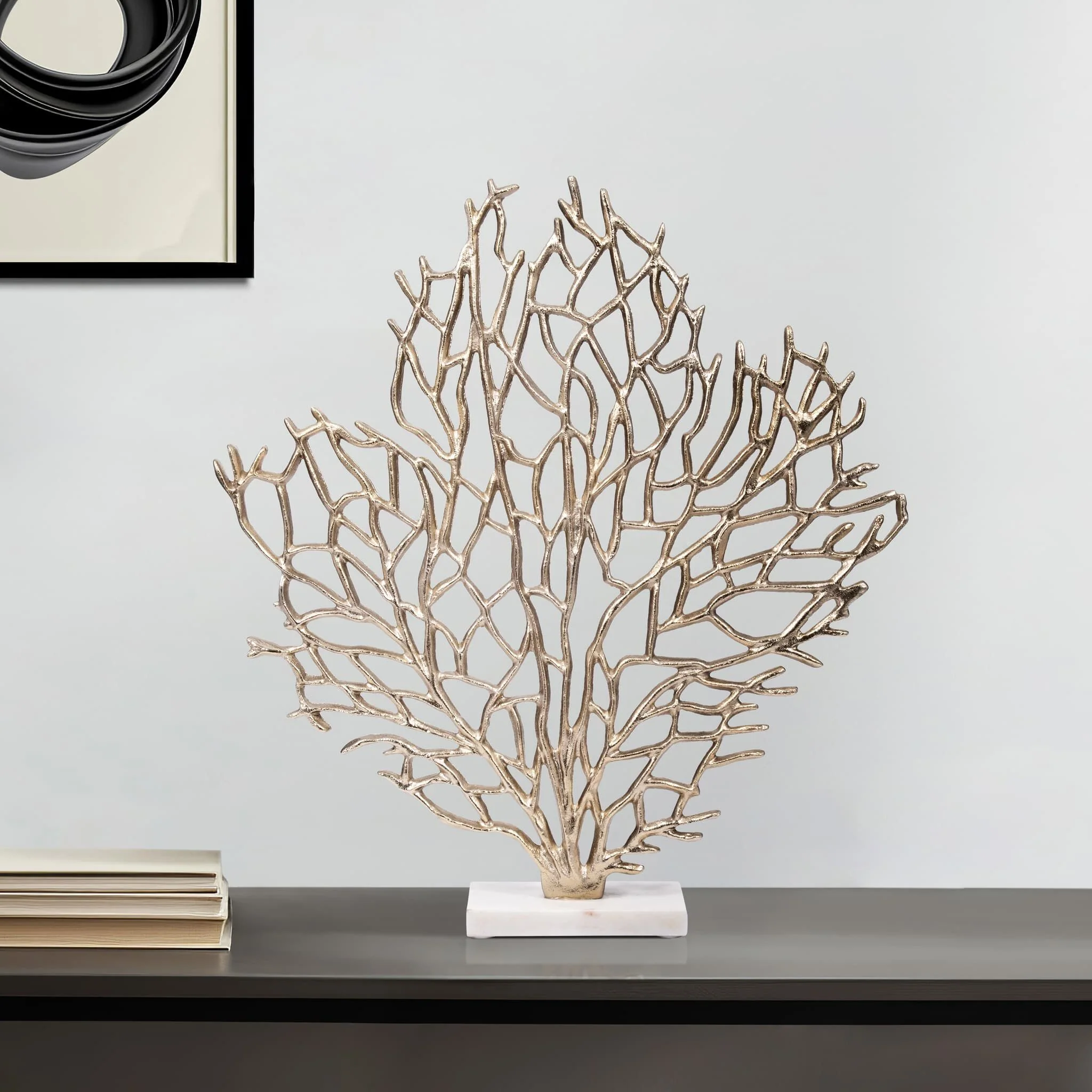 Metal, 21" Coral On Marble Base, Champagne - Image 9