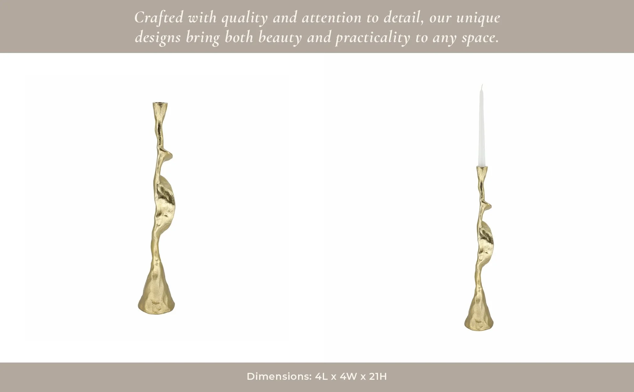 Metal, 21" Forged Taper Candleholder, Gold - Image 14