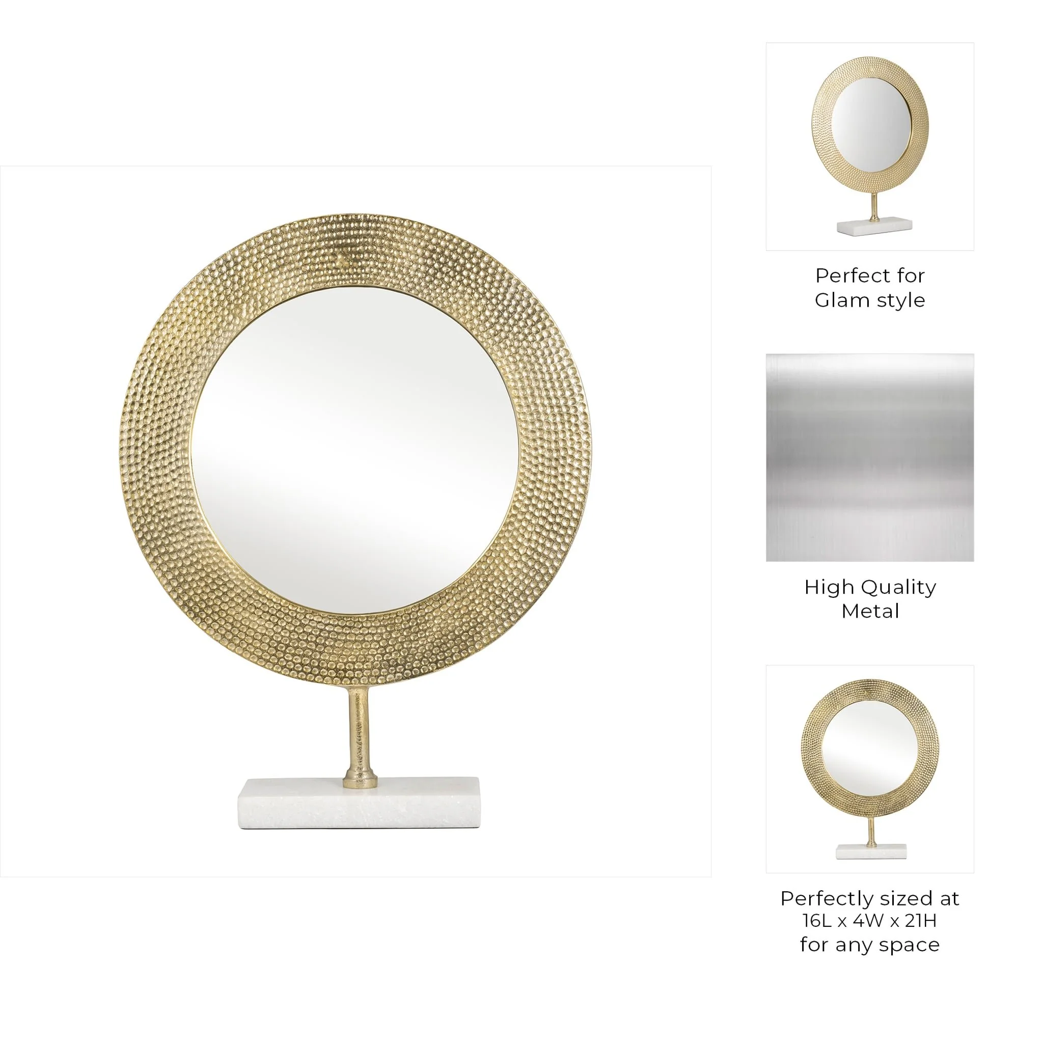 Metal 21" Hammered Mirror On Stand, Gold - Image 10