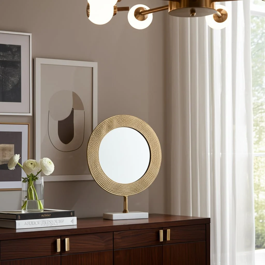 Metal 21" Hammered Mirror On Stand, Gold - Image 12