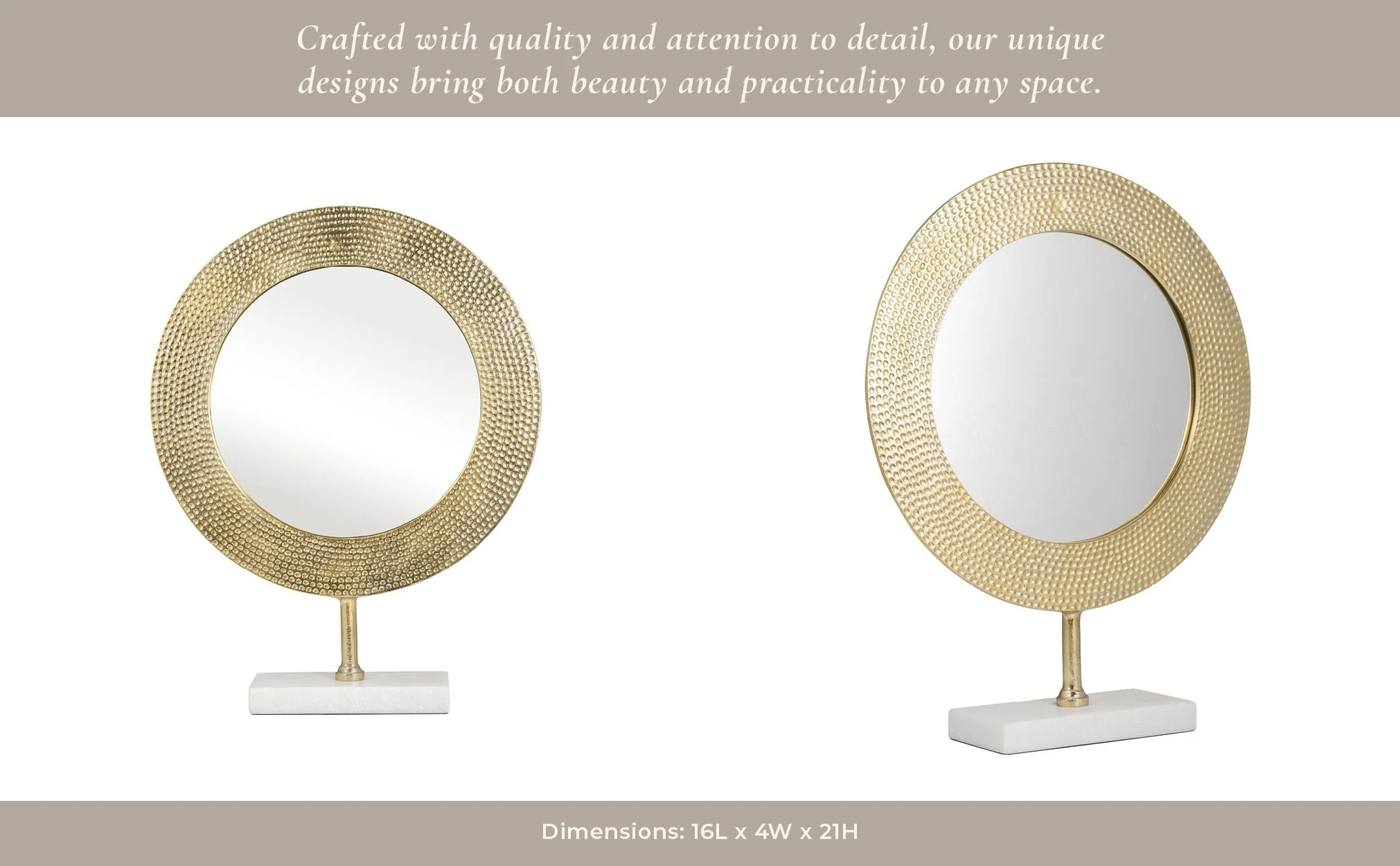 Metal 21" Hammered Mirror On Stand, Gold - Image 15