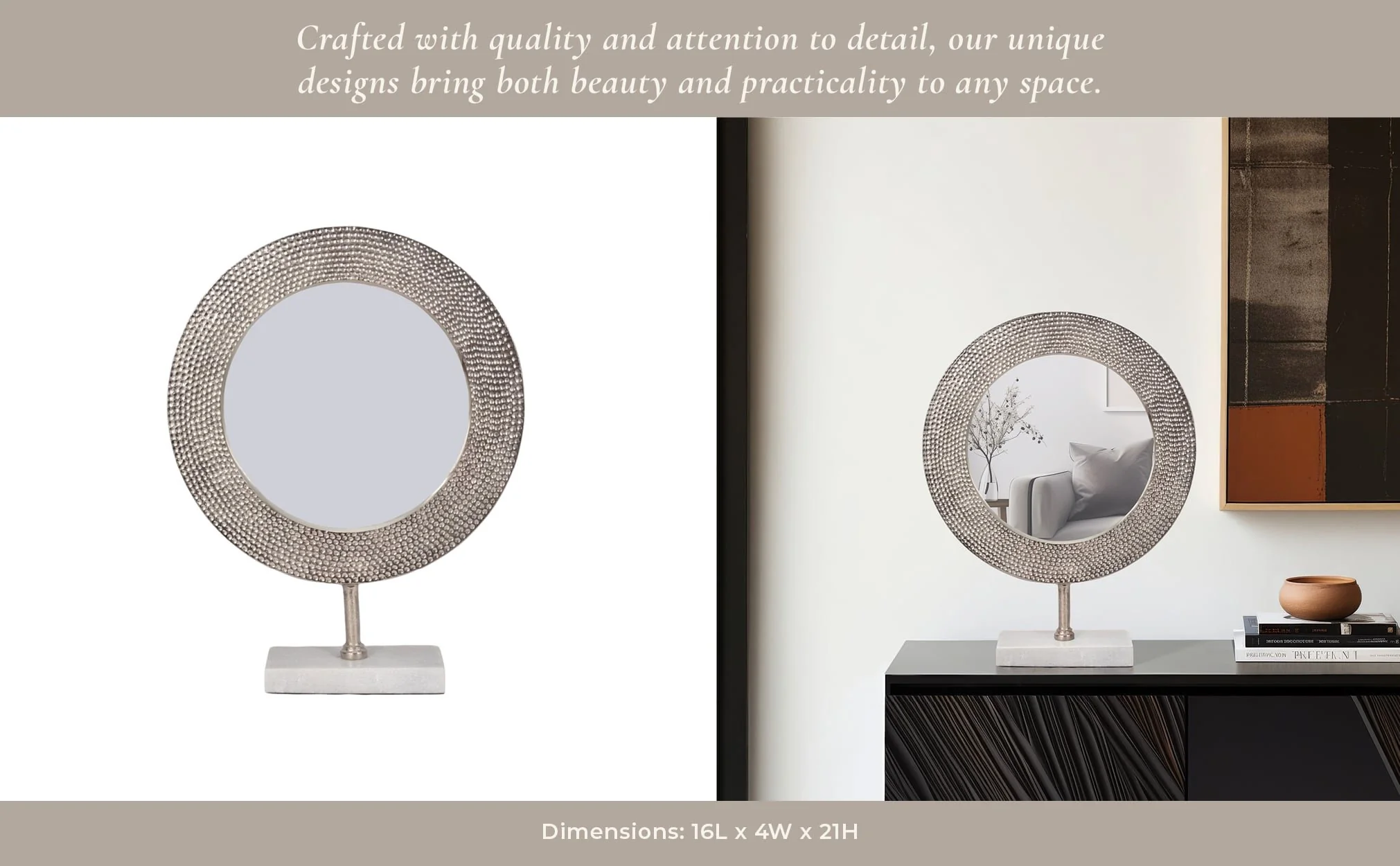 Metal 21" Hammered Mirror On Stand, Silver - Image 11