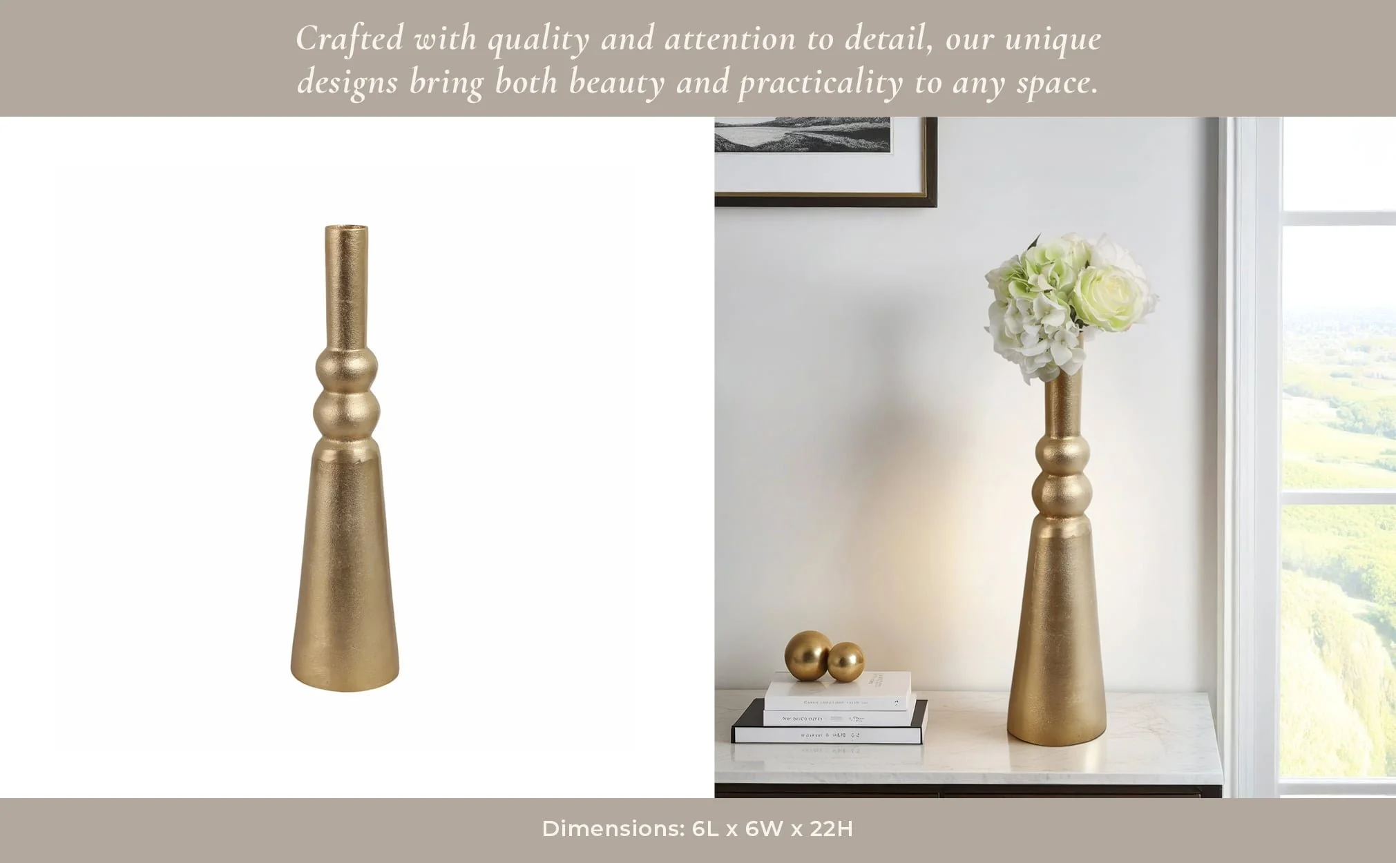 Metal,21"h,abstract Pillar Vase,gold - Image 11