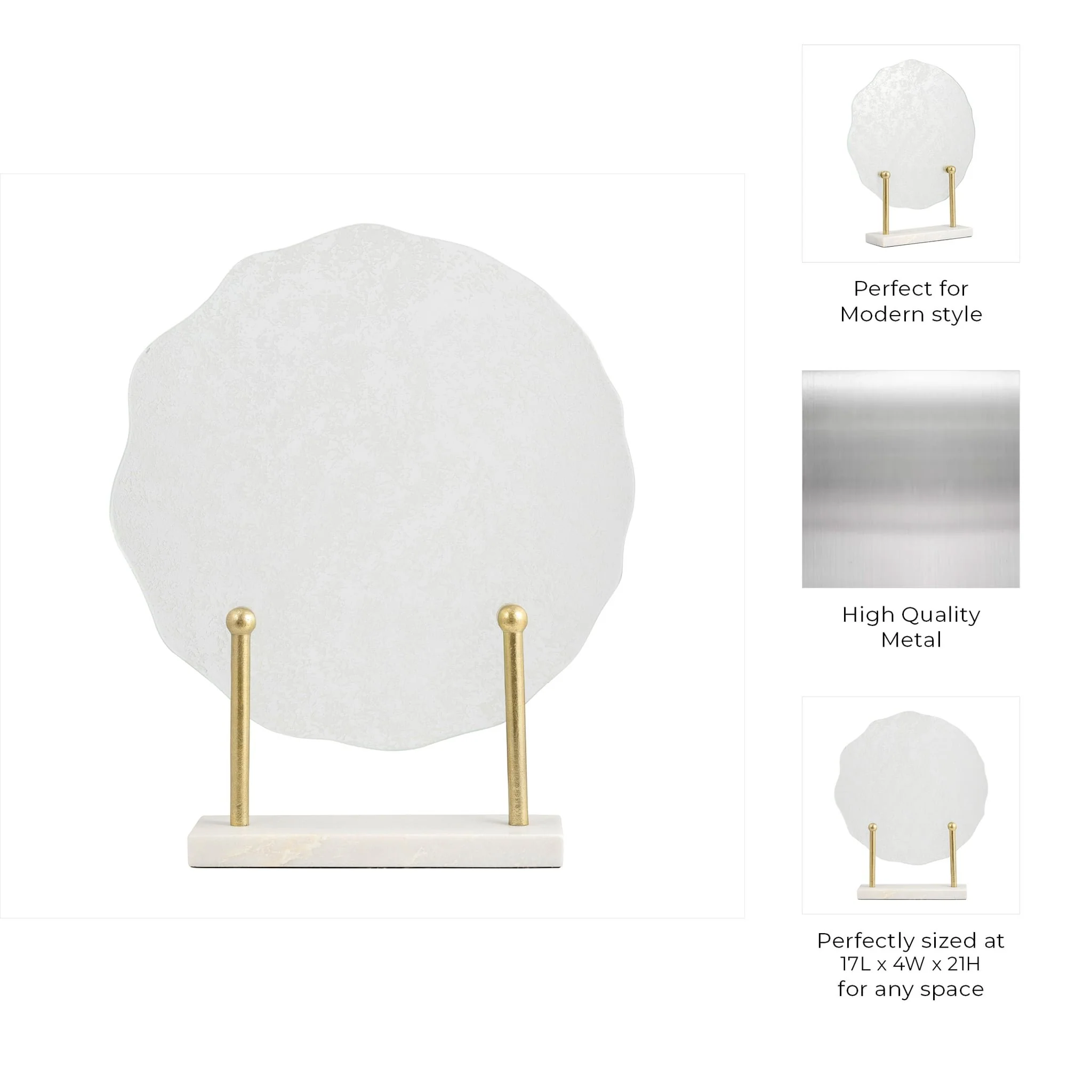 Metal,21"h,speckled Glass Disc On Marble Stand,whi - Image 10