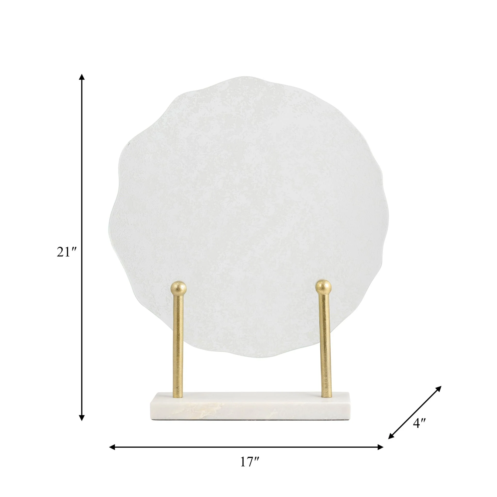 Metal,21"h,speckled Glass Disc On Marble Stand,whi - Image 9