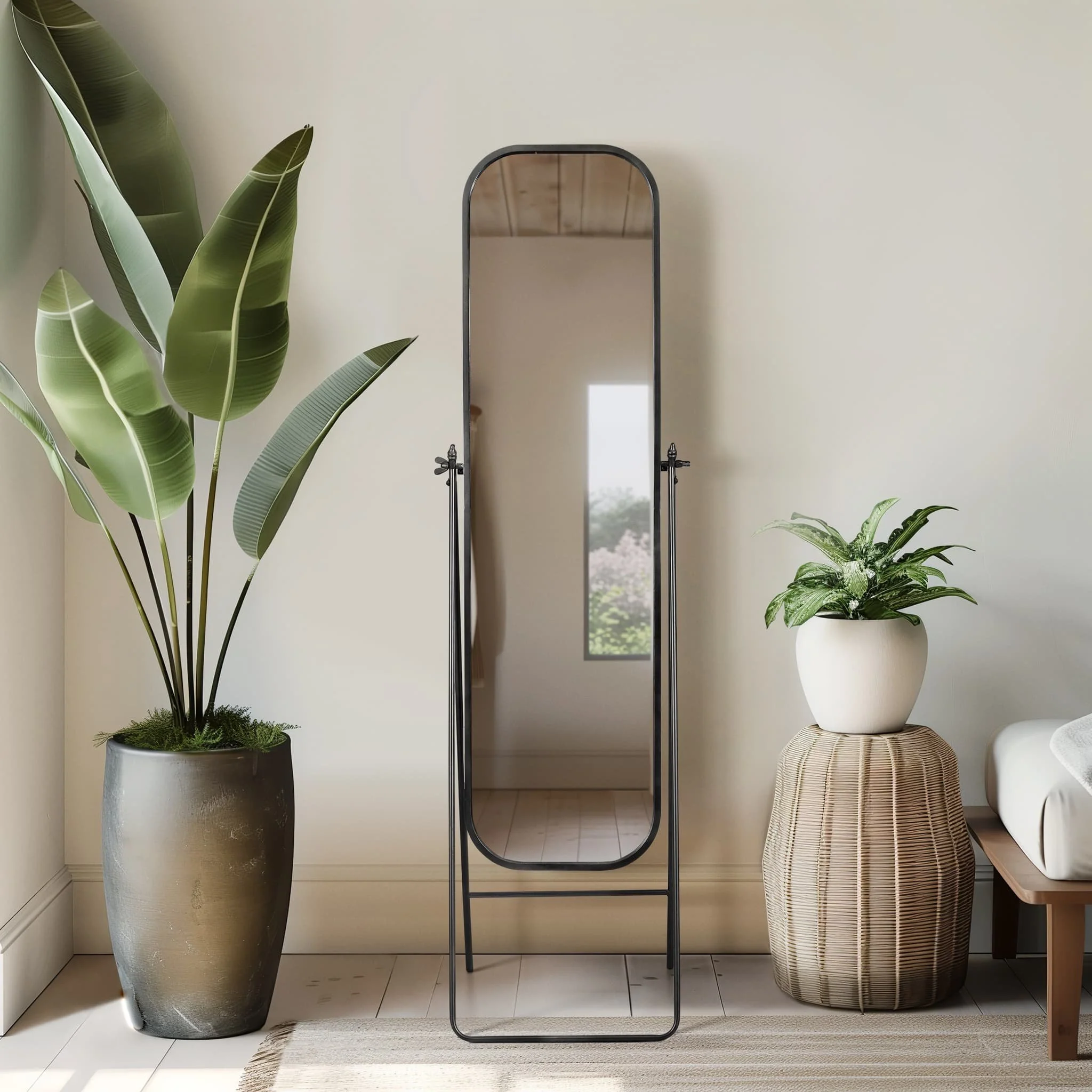 Metal, 21x69 Floor Mirror On Stand, Black - Image 8