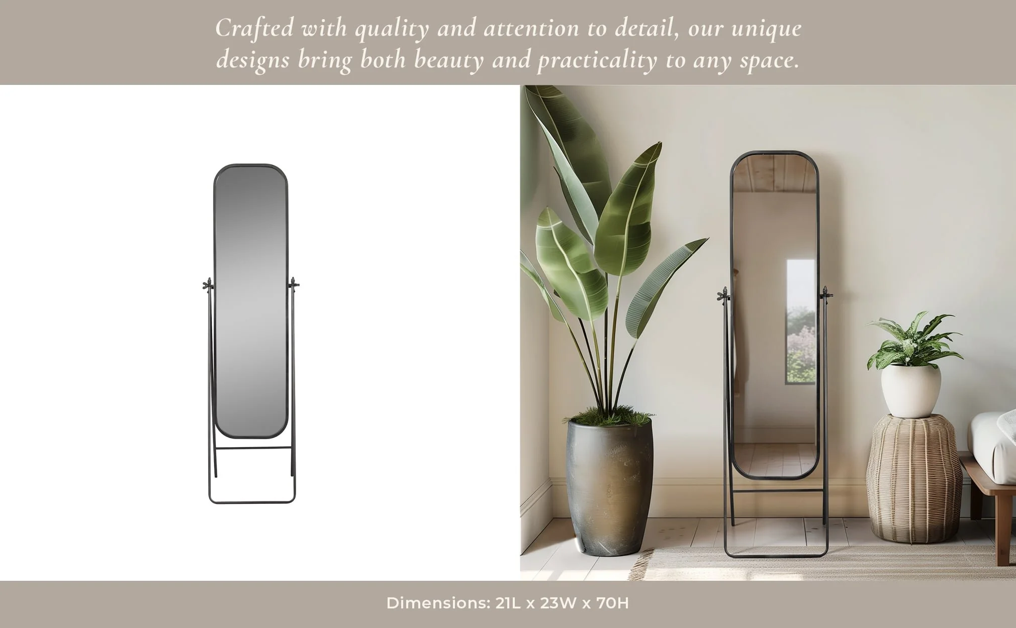 Metal, 21x69 Floor Mirror On Stand, Black - Image 9