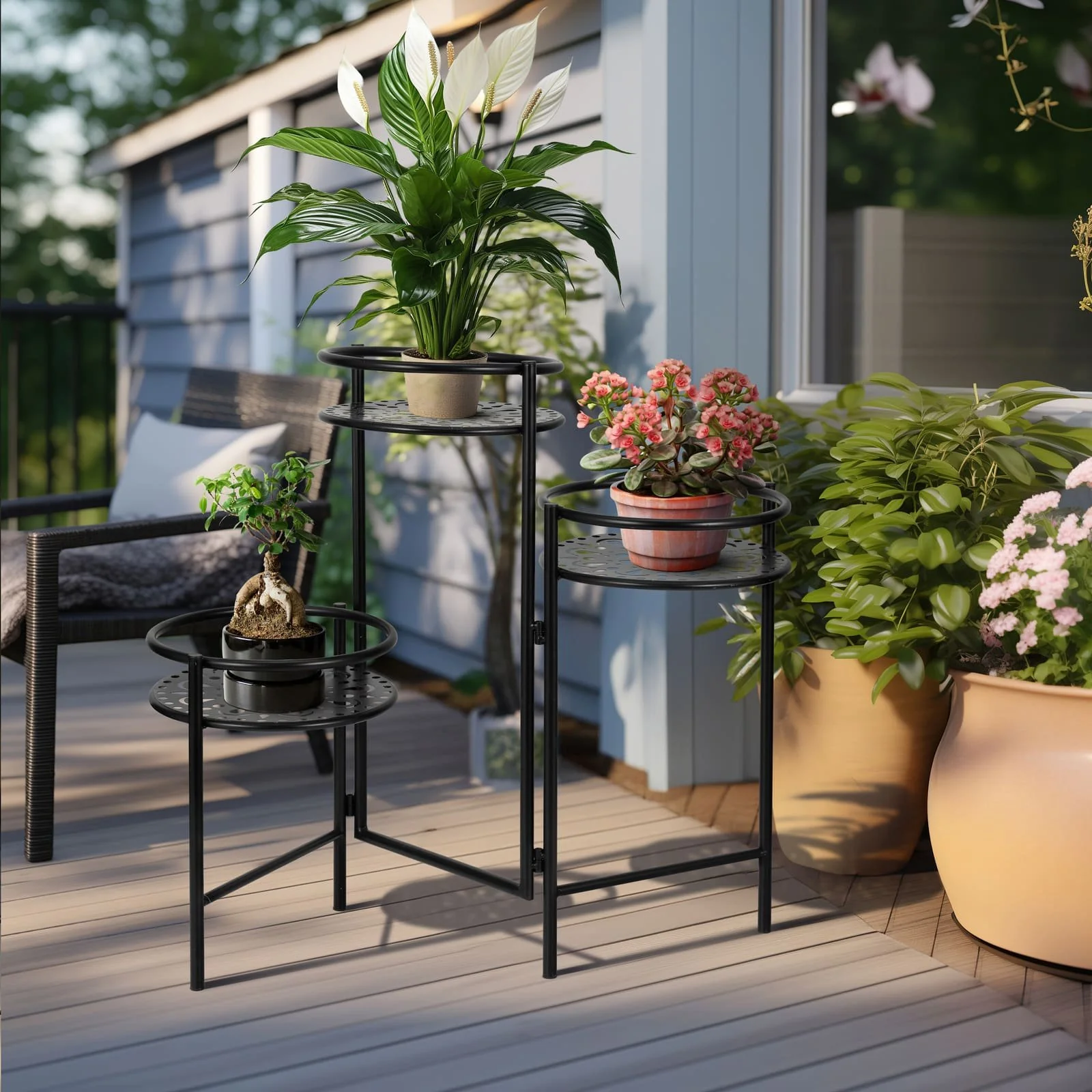 Metal, 22" Folding 3-tier Plant Stand, Black - Image 11