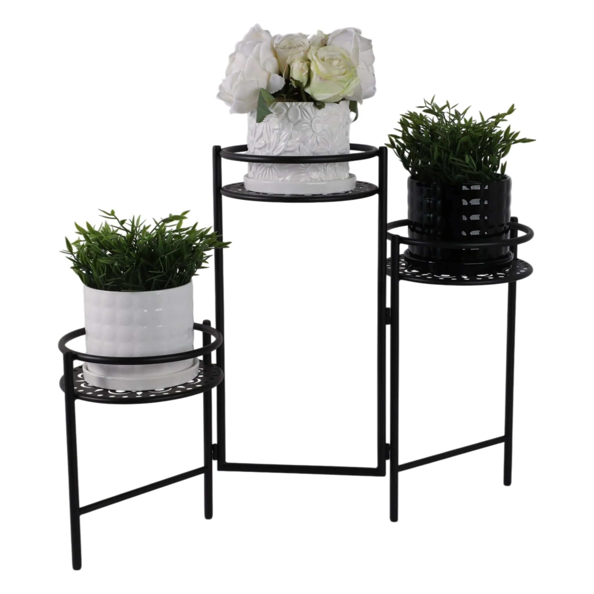 Metal, 22" Folding 3-tier Plant Stand, Black - Image 2