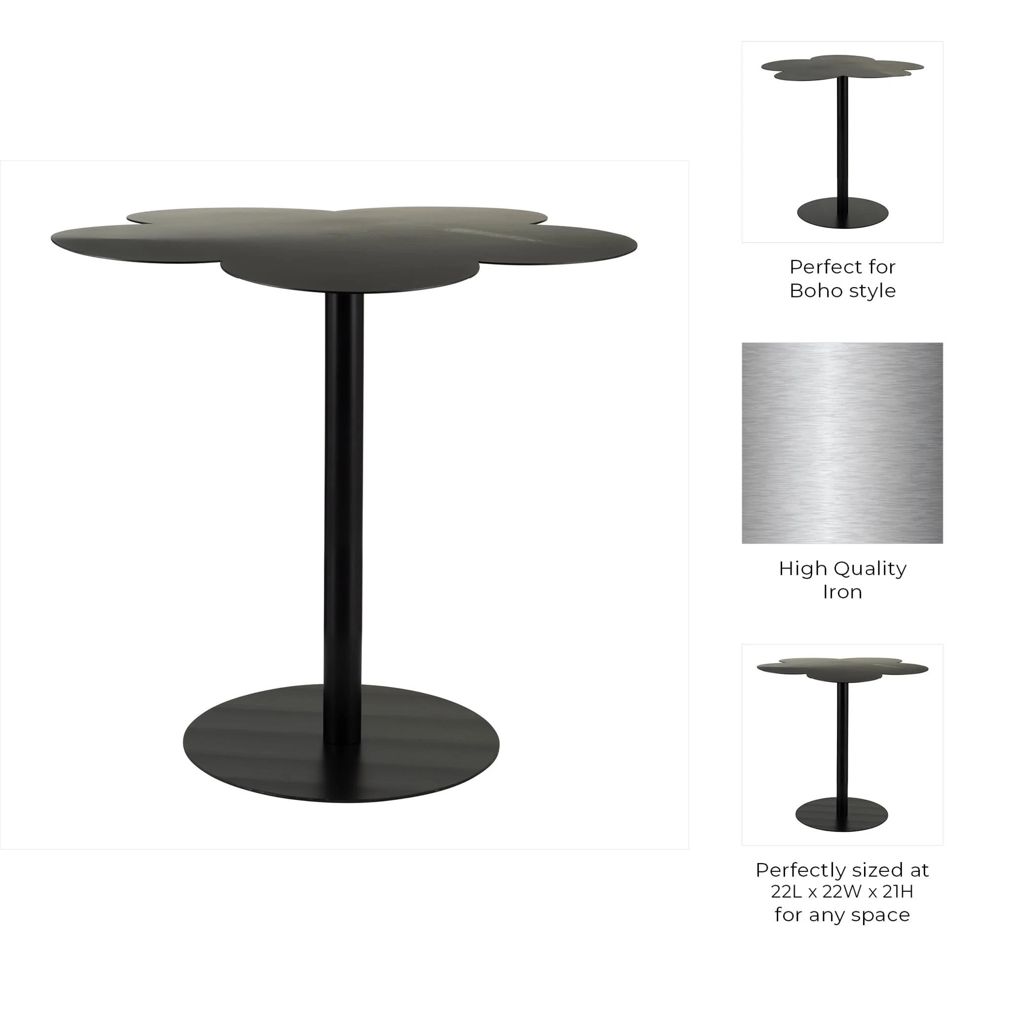 Metal, 22"dx21"h Clover Shaped Side Table,black Kd - Image 8