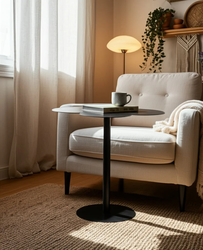 Metal, 22"dx21"h Clover Shaped Side Table,black Kd - Image 9
