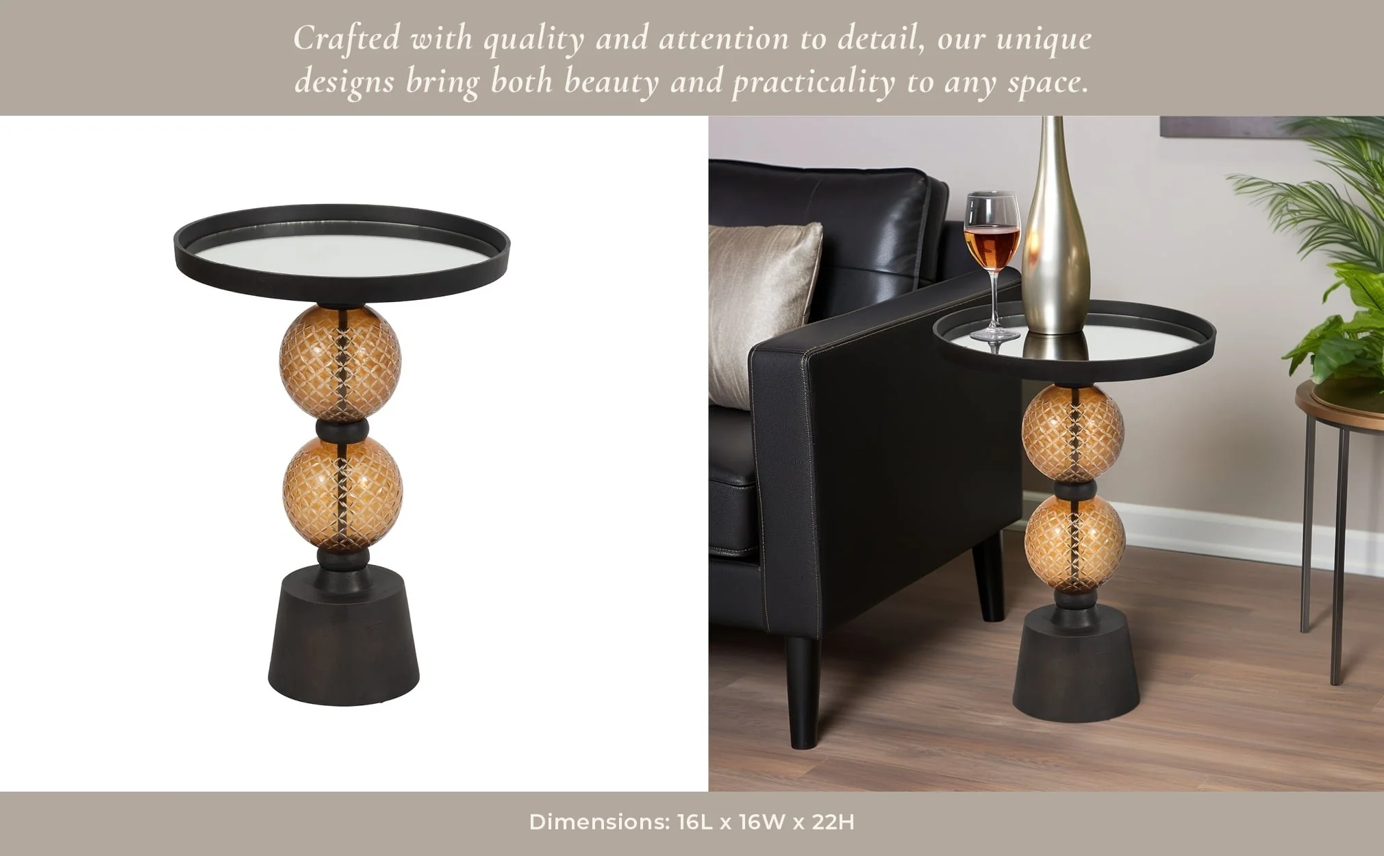 Metal, 22"h Orb Side Table, Mirror Top, Gld/blk - Image 11
