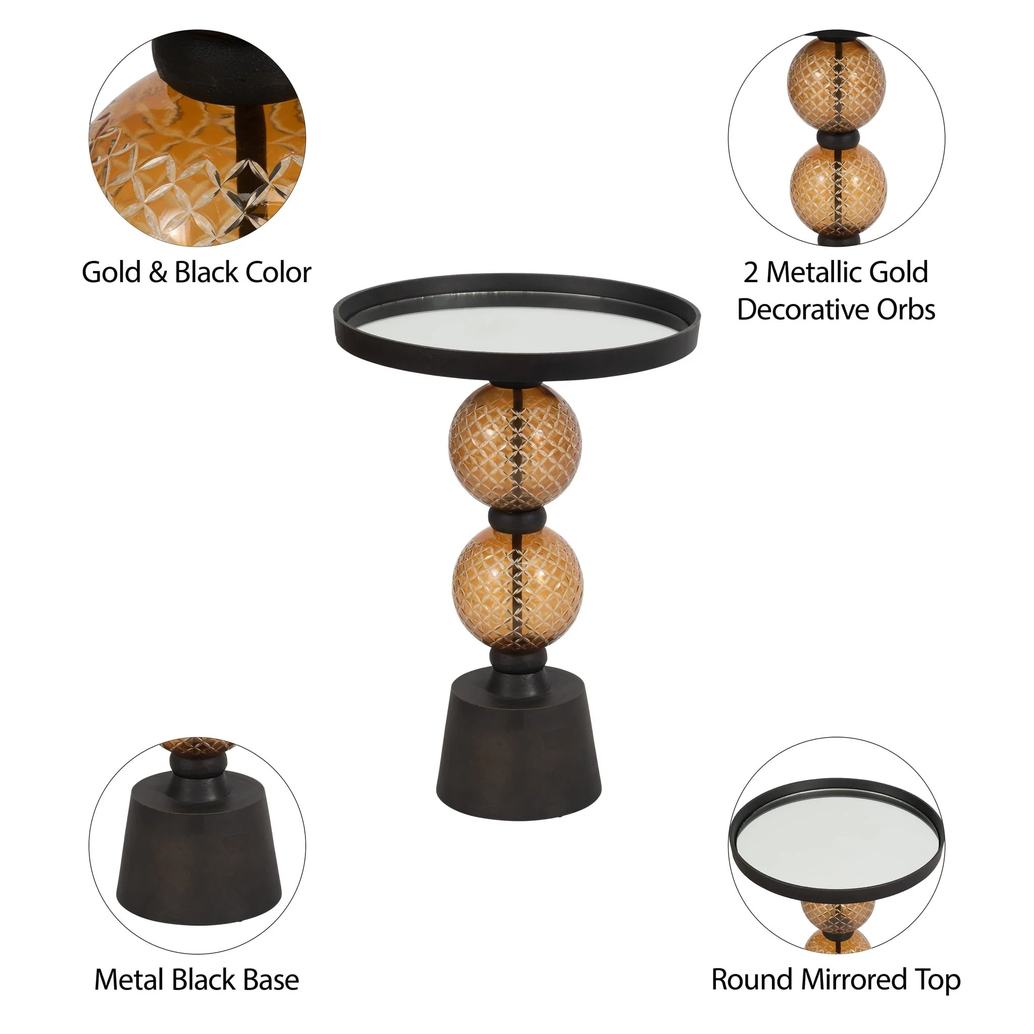 Metal, 22"h Orb Side Table, Mirror Top, Gld/blk - Image 8