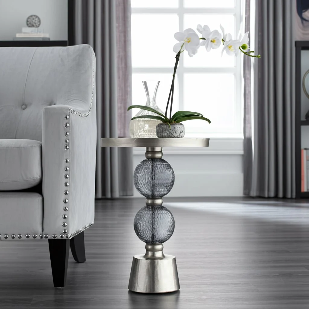 Metal, 22"h Orb Side Table, Mirror Top, Gry/brnz - Image 11