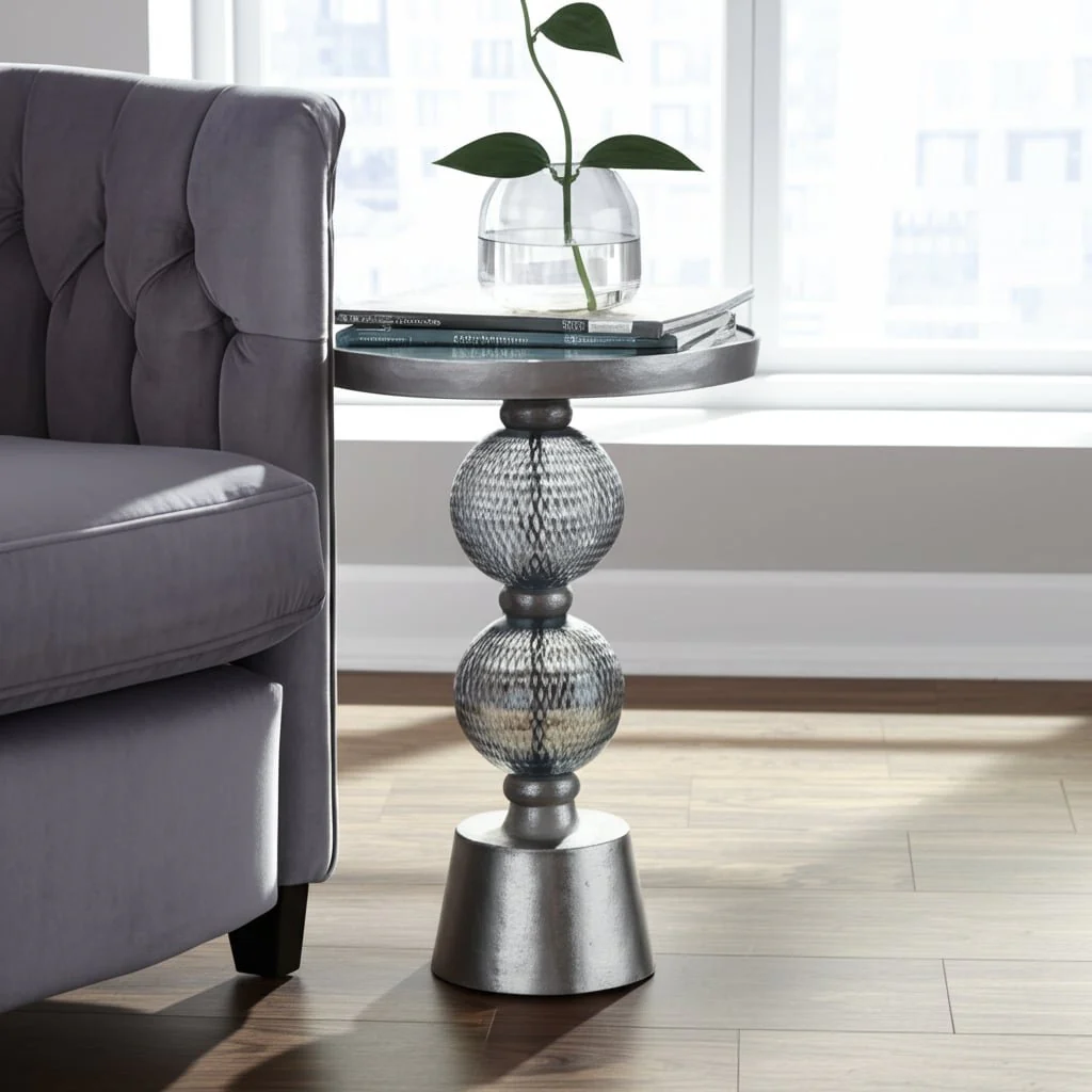 Metal, 22"h Orb Side Table, Mirror Top, Gry/brnz - Image 8