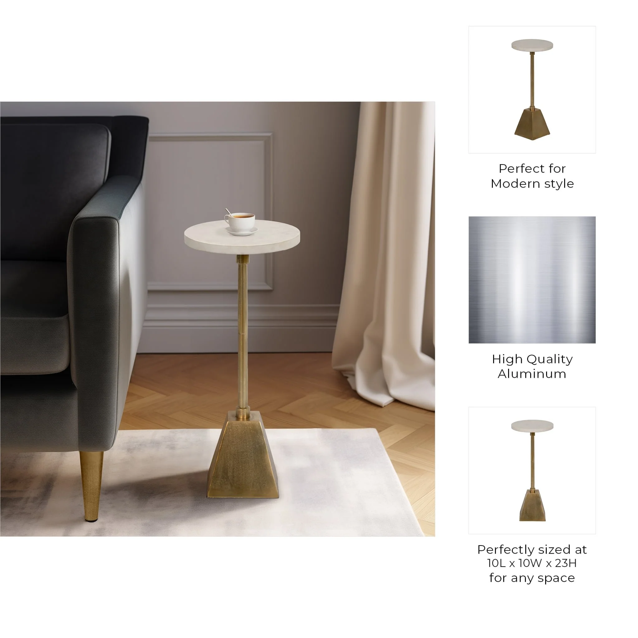 Metal, 23"h Round Drink Table, Gold/white - Image 7