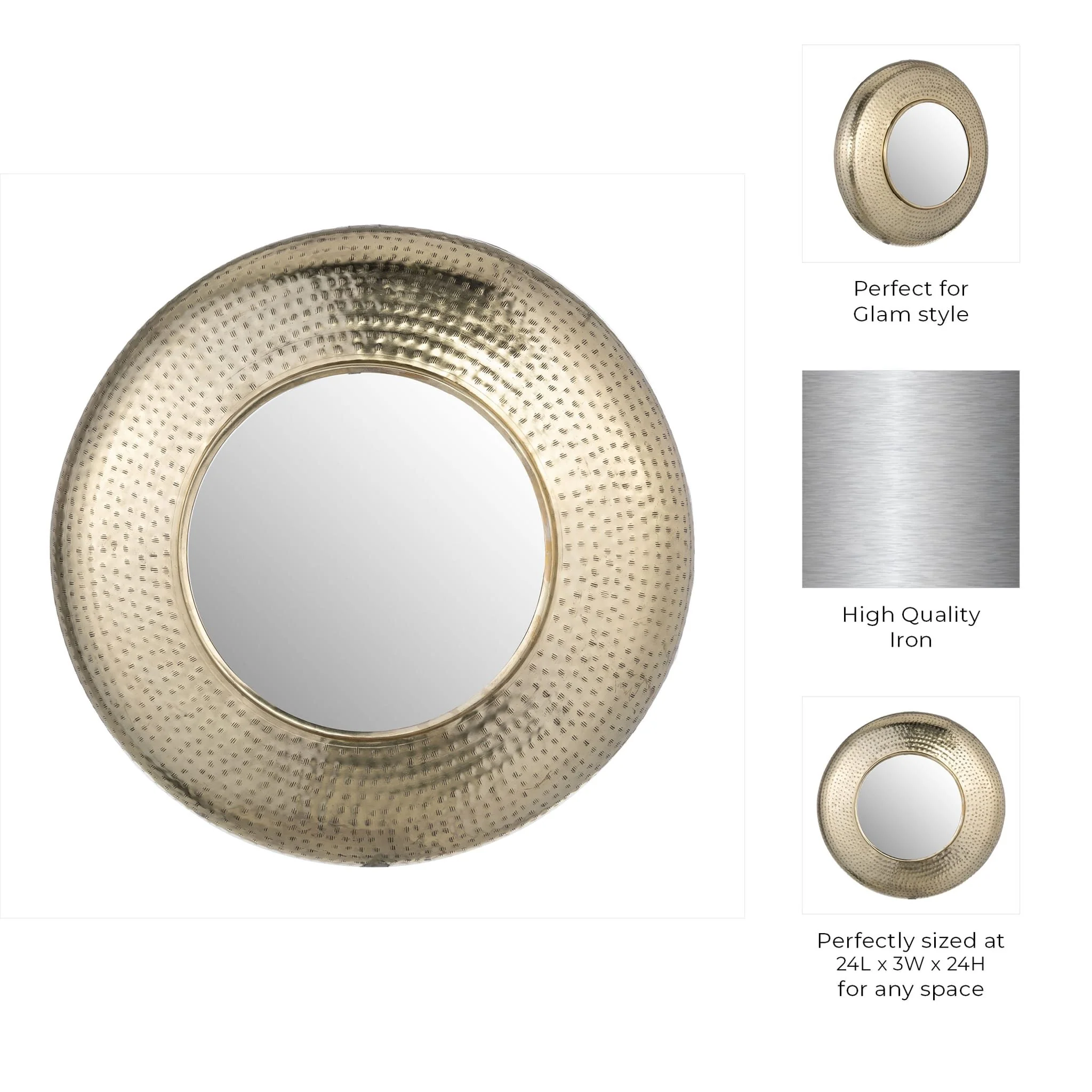 Metal,24",hammered Mirror,gold Wb - Image 7
