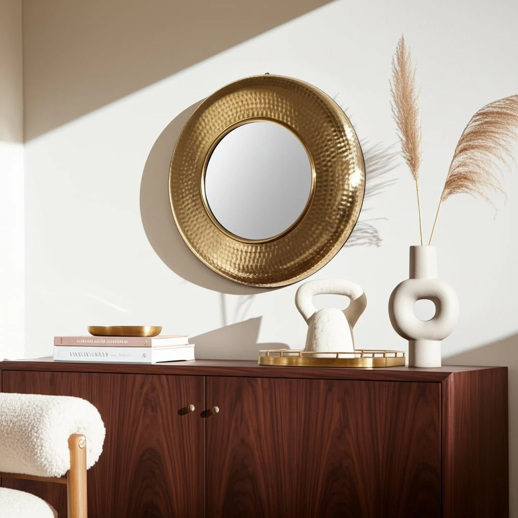 Metal,24",hammered Mirror,gold Wb - Image 9