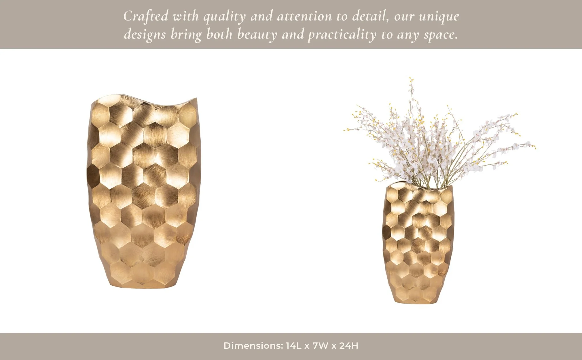Metal, 24"  Honeycomb Vase, Gold - Image 12