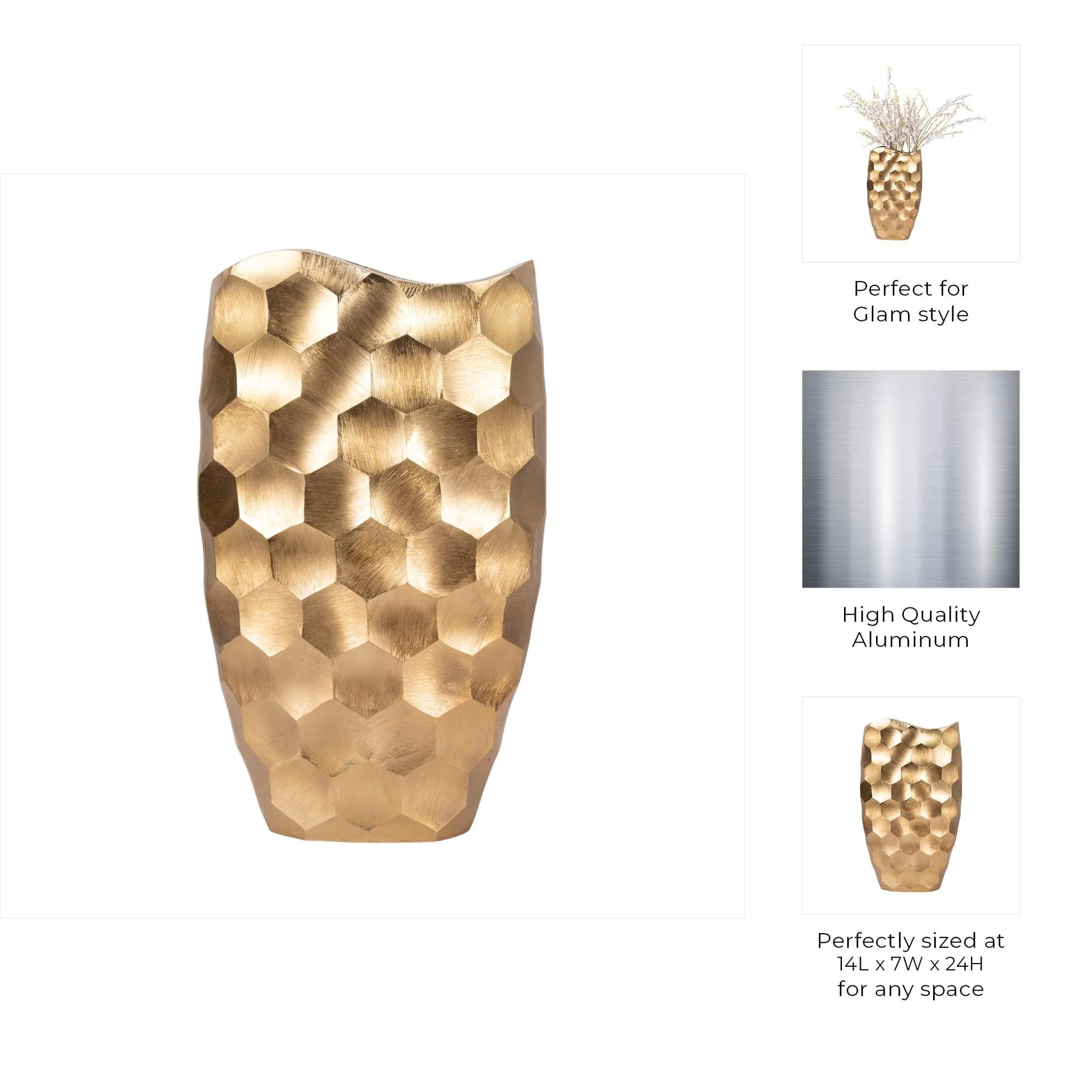 Metal, 24"  Honeycomb Vase, Gold - Image 9
