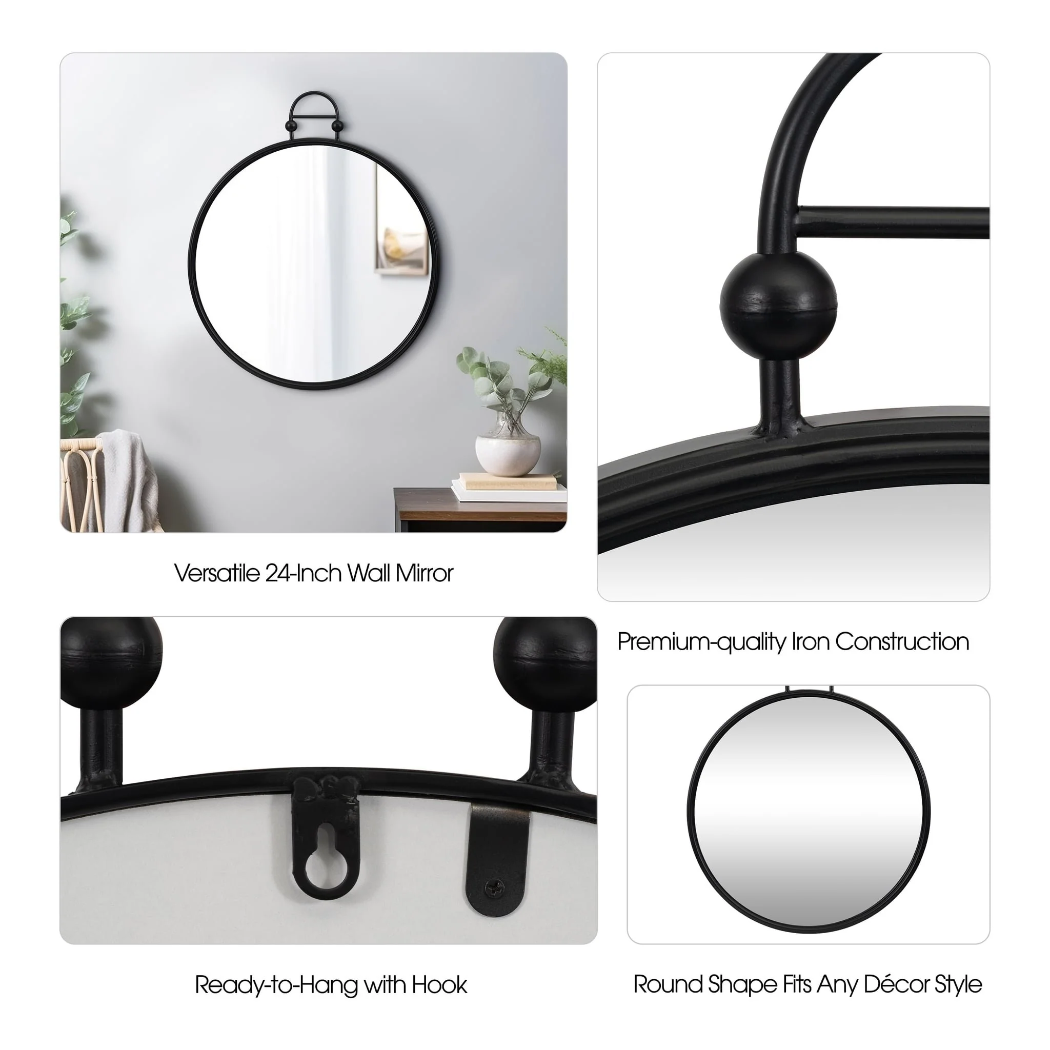 Metal, 24" Mirror Metal Hoop, Black Wb - Image 8