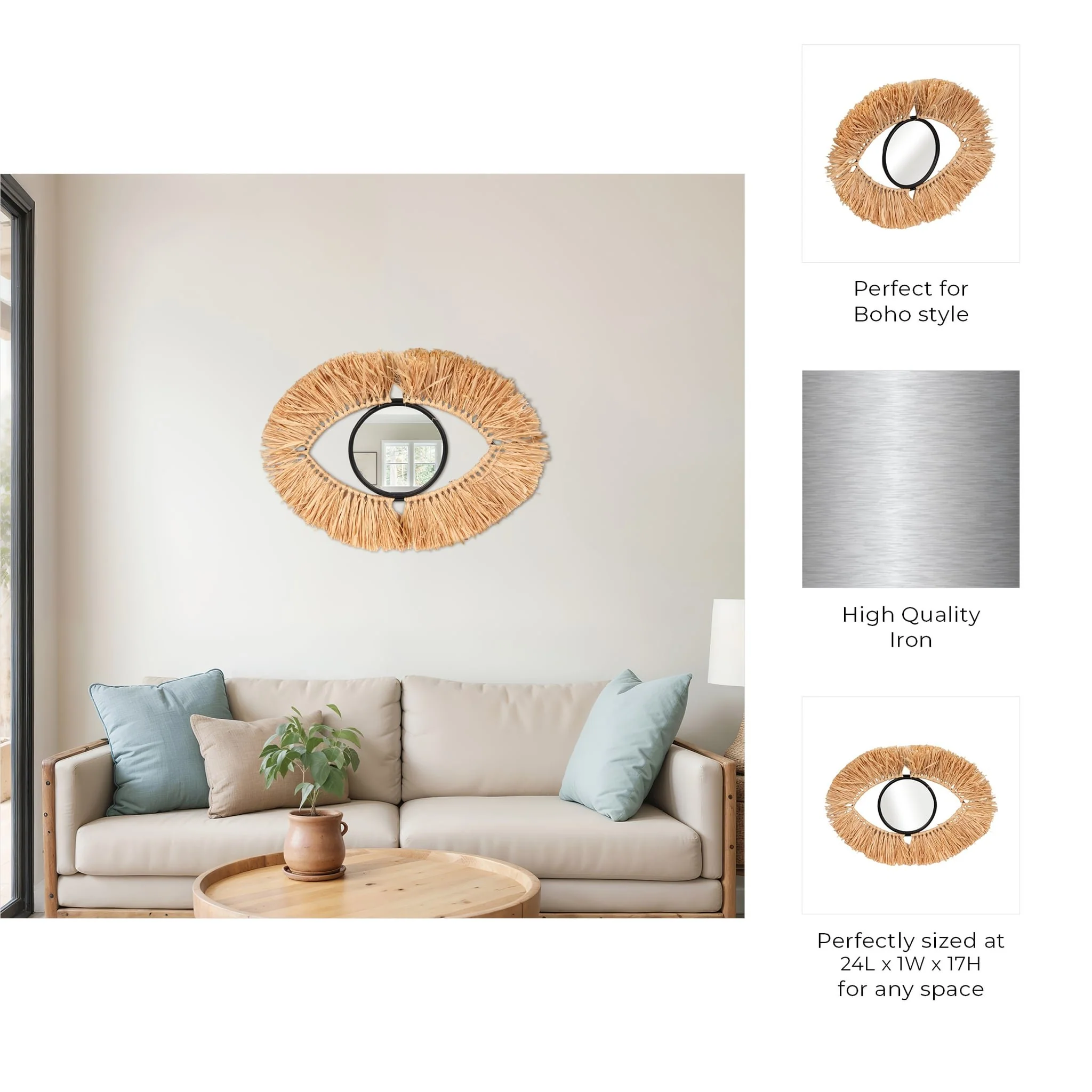 Metal, 24" Mirrored Eye Wall Deco, Brown - Image 7