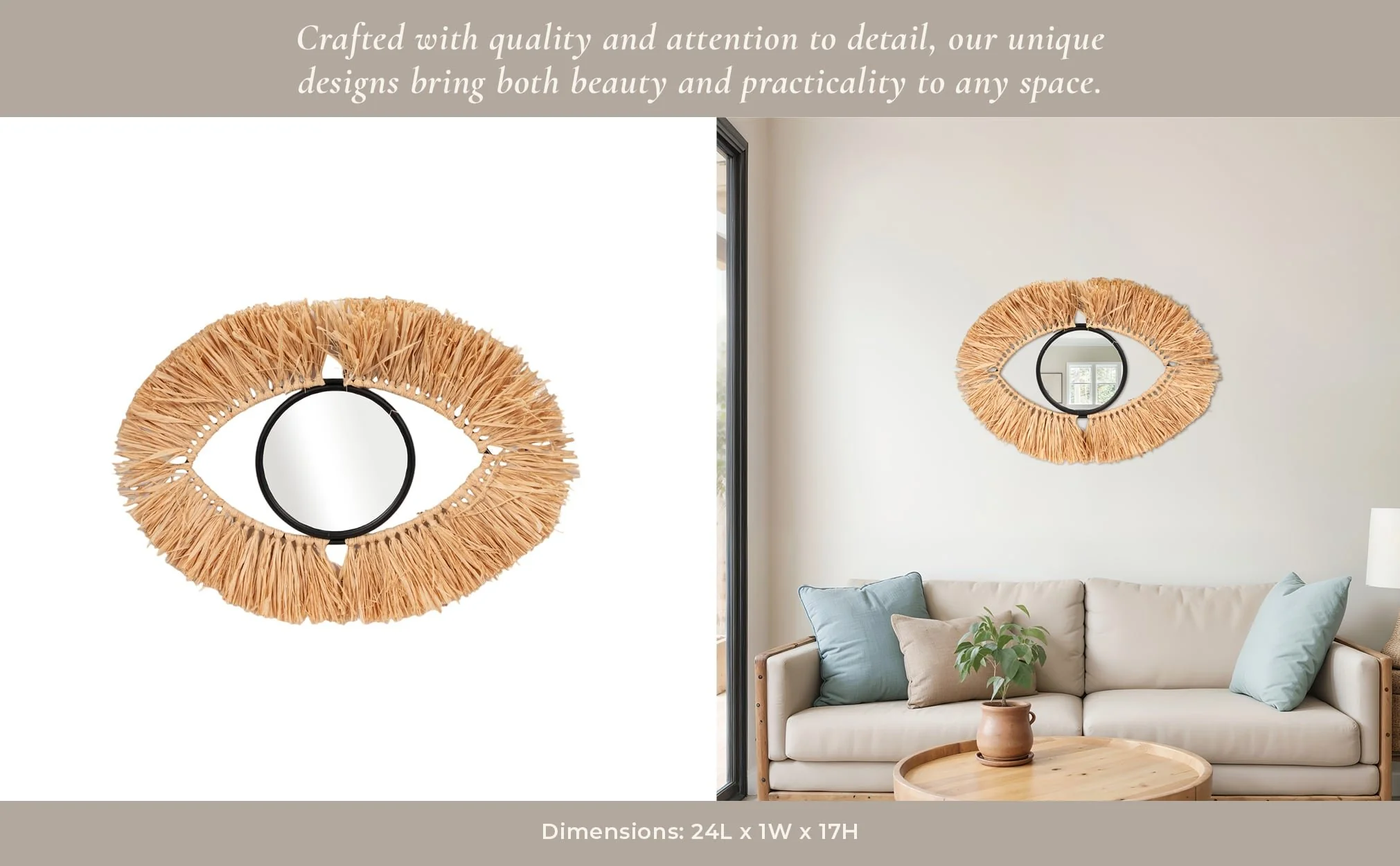Metal, 24" Mirrored Eye Wall Deco, Brown - Image 9