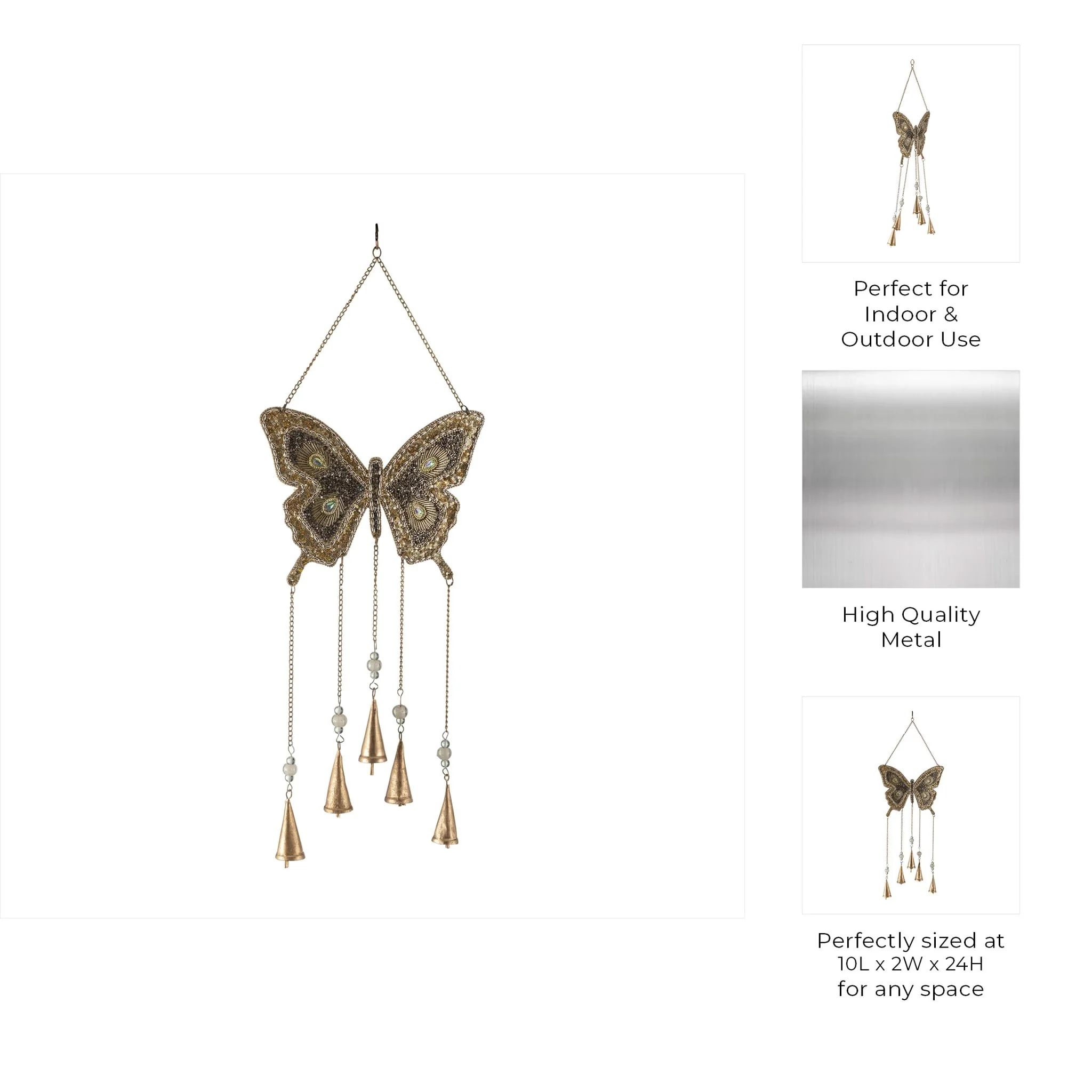Metal, 24" Mosaic Butterfly Chime, Gold - Image 10