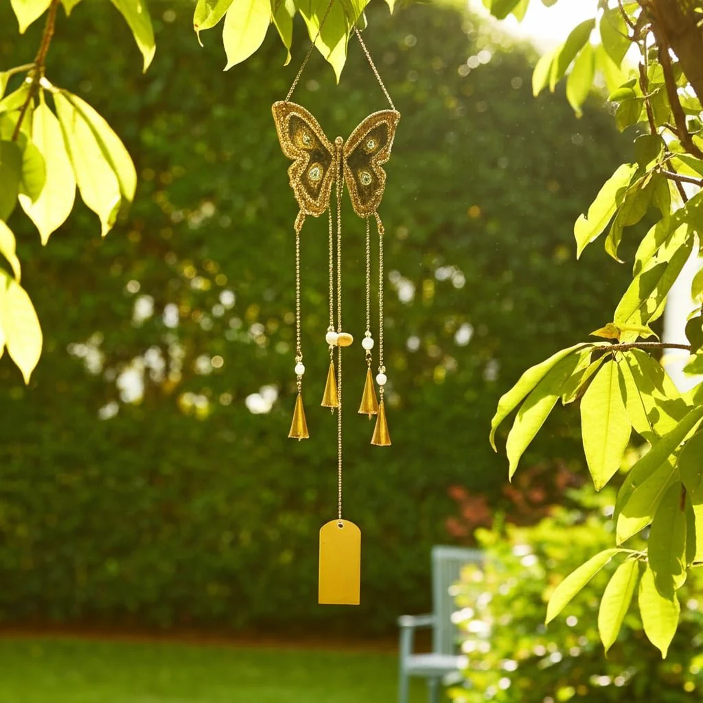 Metal, 24" Mosaic Butterfly Chime, Gold - Image 13