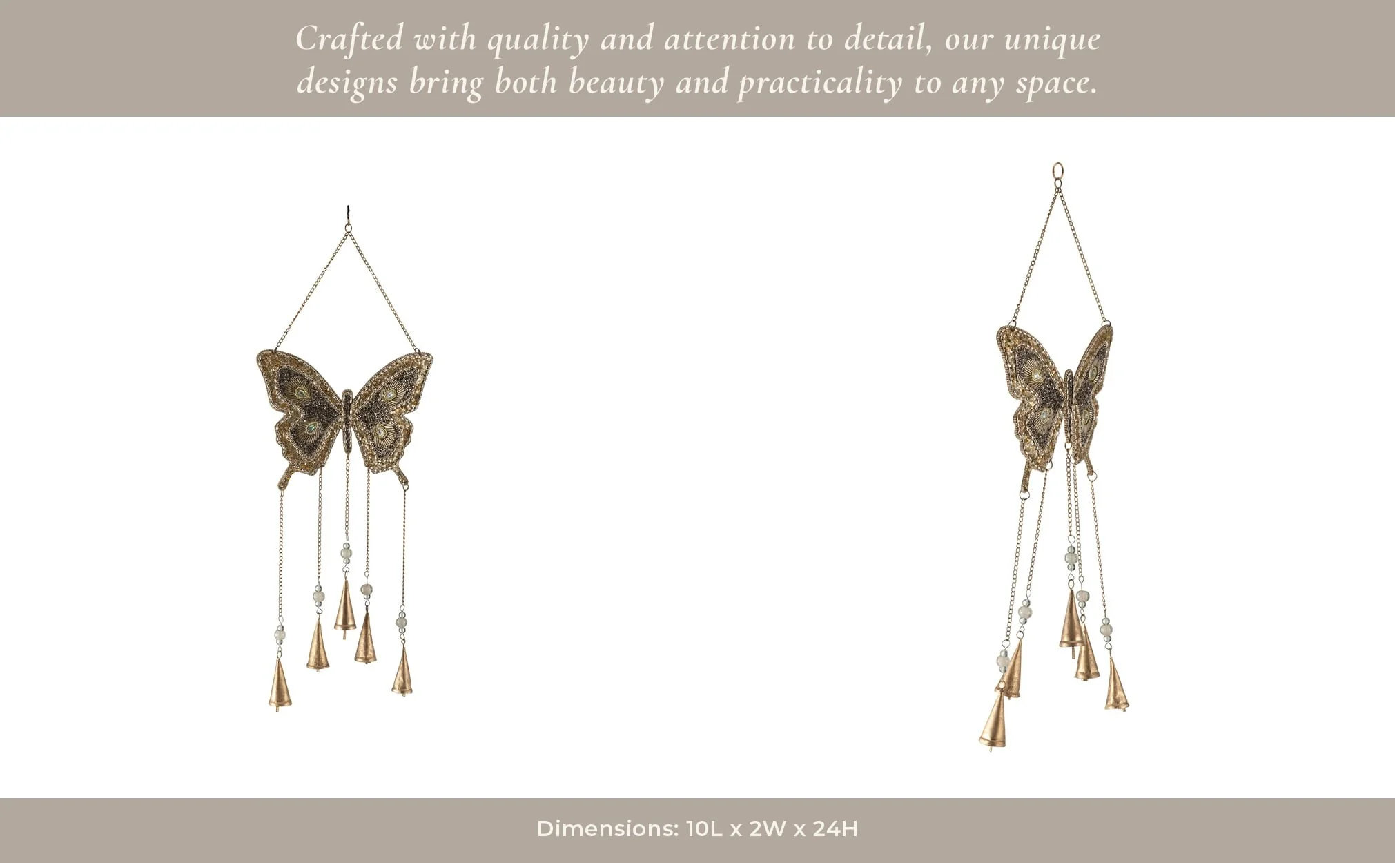 Metal, 24" Mosaic Butterfly Chime, Gold - Image 15