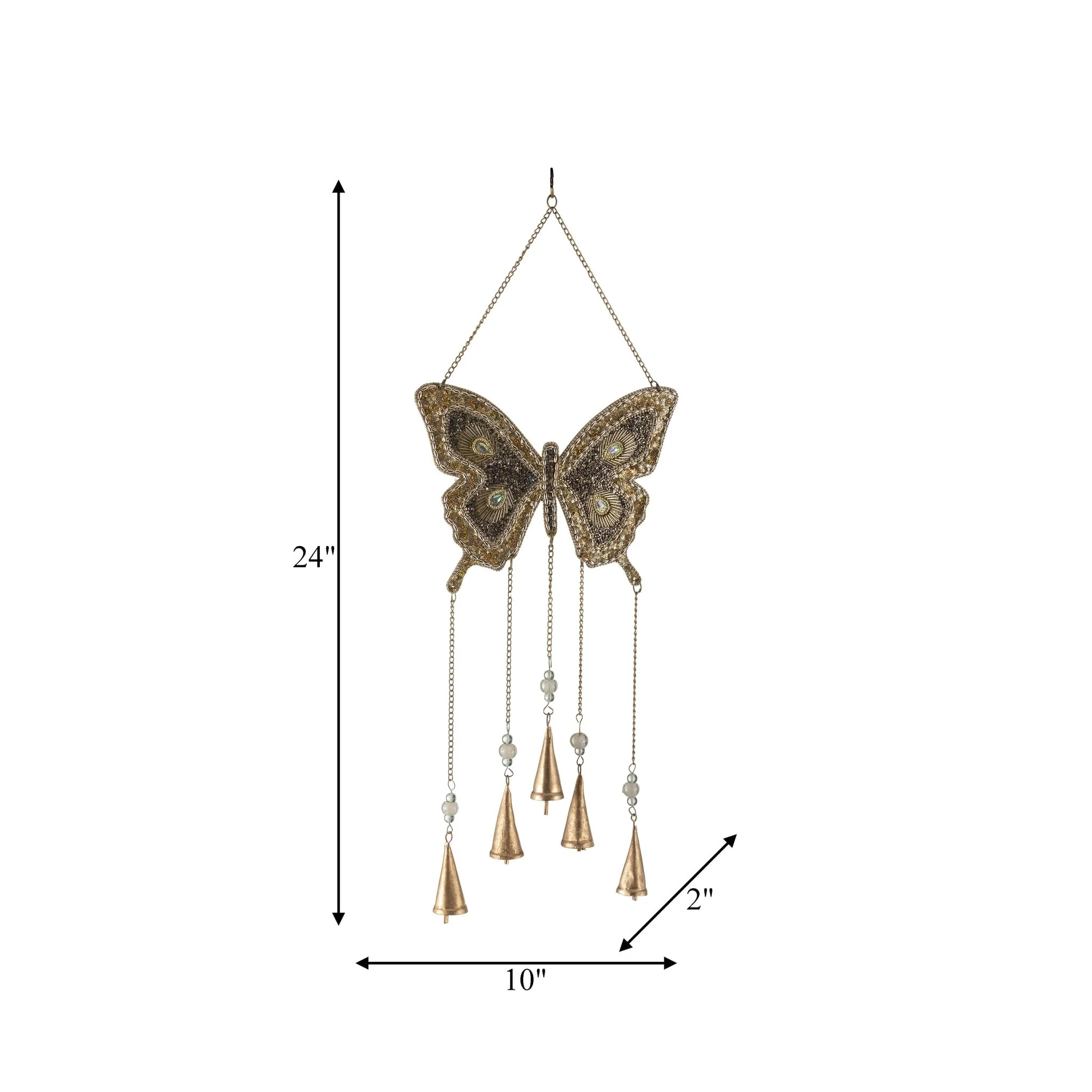 Metal, 24" Mosaic Butterfly Chime, Gold - Image 9
