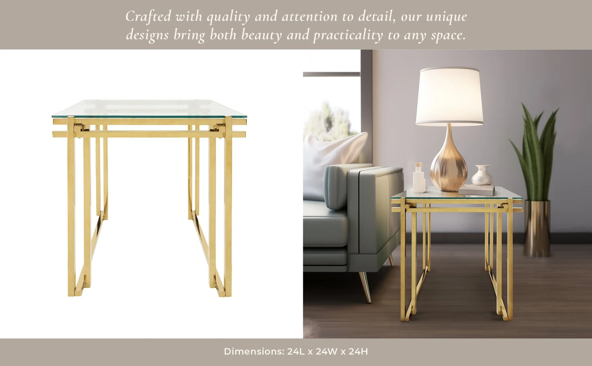 Metal 24" Side Table, Gold - Image 7